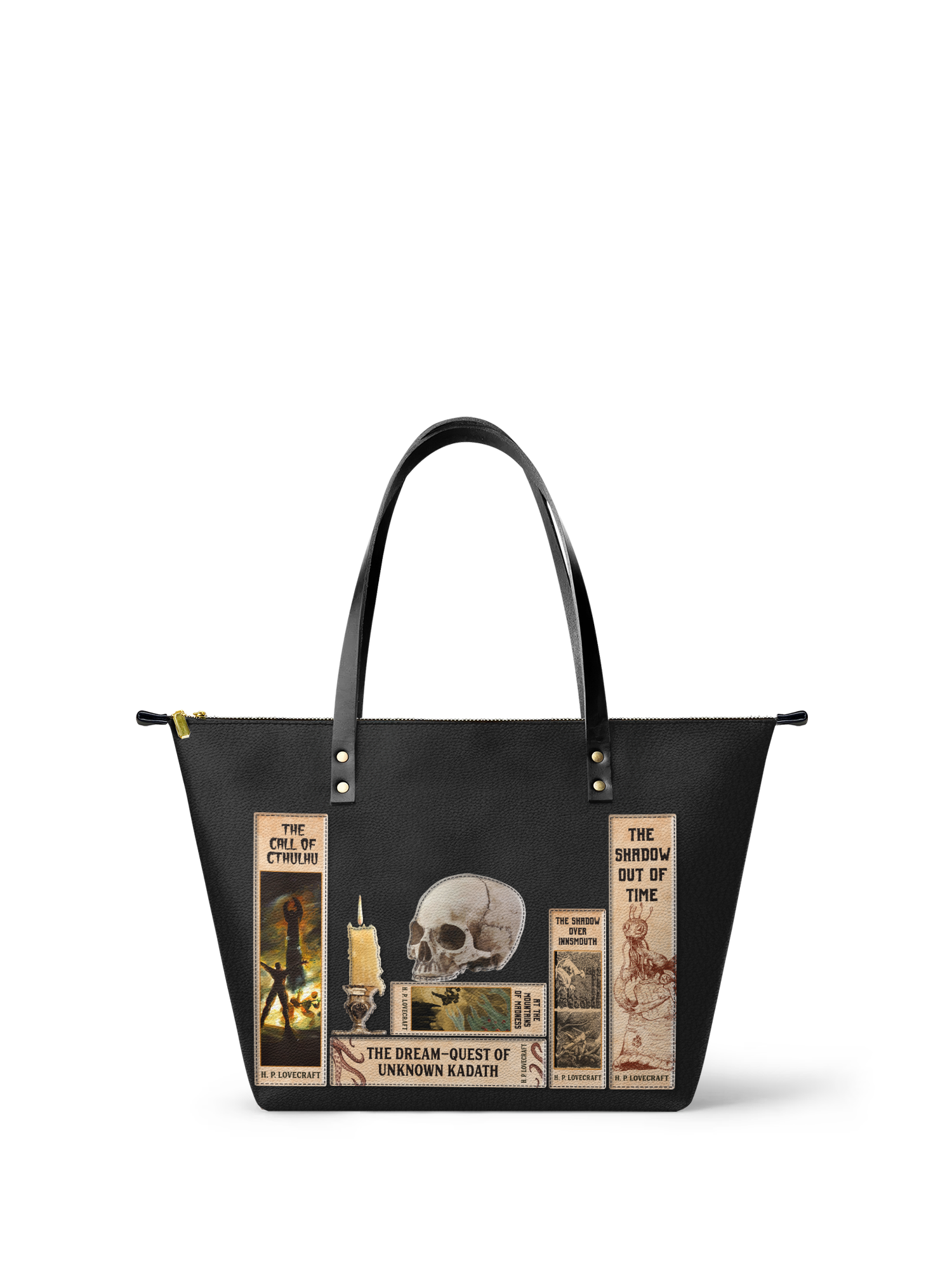 "Lovecraftian" Black Leather Tote Bag