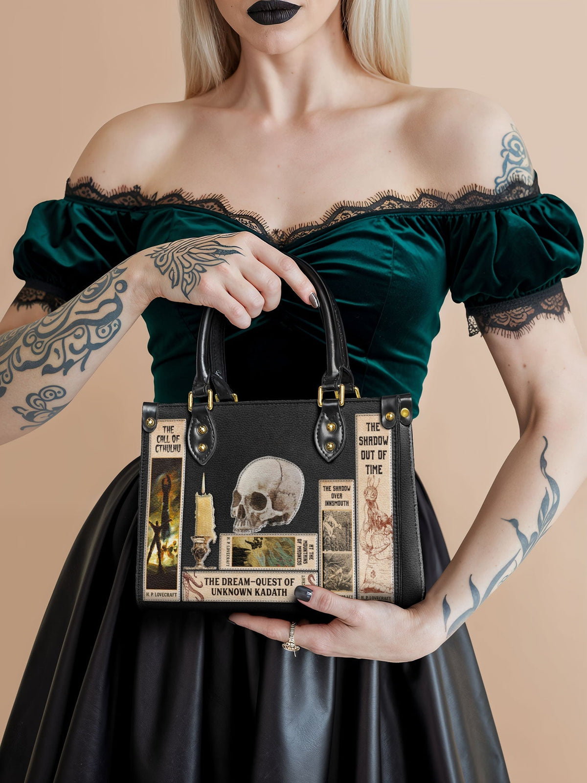 Lovecraftian Black Small Leather Handbag