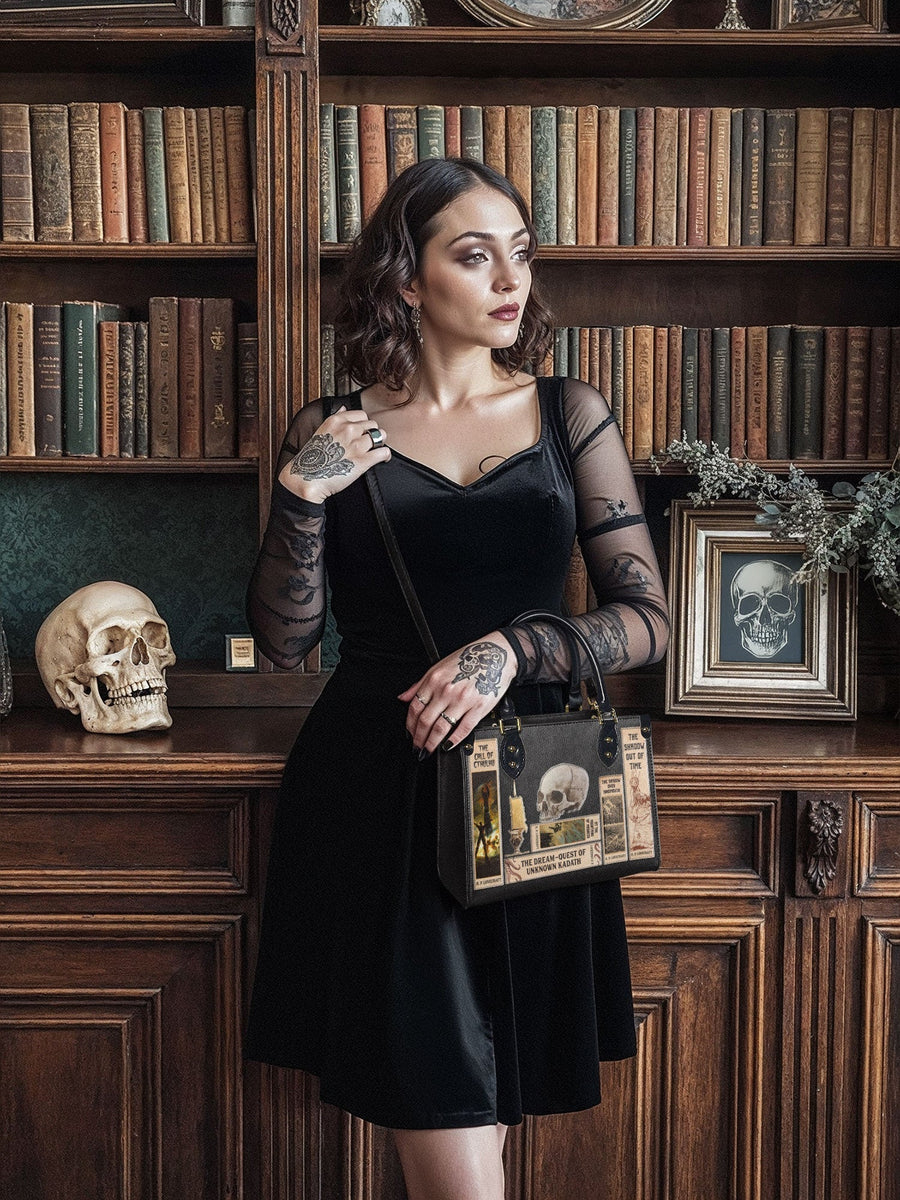 Lovecraftian Black Small Leather Handbag