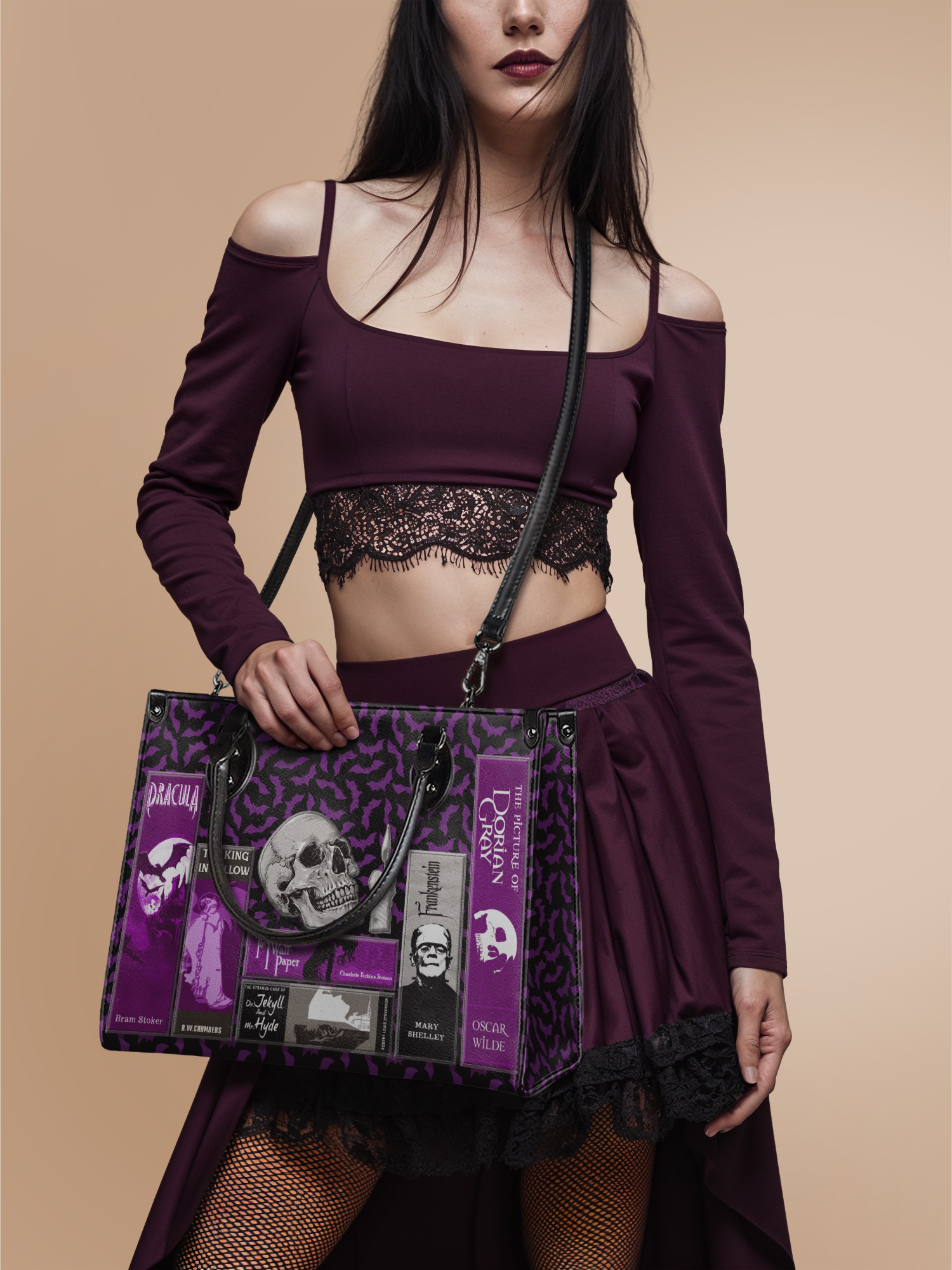 "The Codex of Gothic Tales" Violet Echo - Black Interior - Leather Handbag