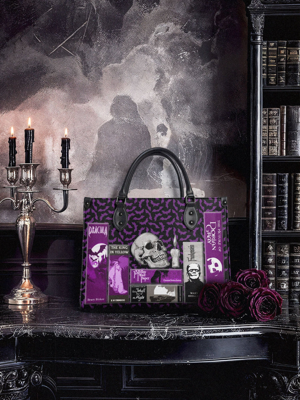 "The Codex of Gothic Tales" Violet Echo - Black Interior - Leather Handbag