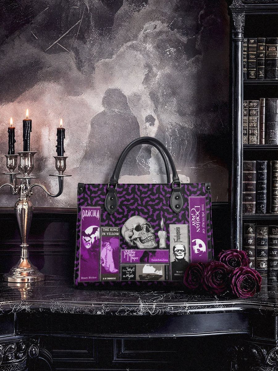 "The Codex of Gothic Tales" Violet Echo - Black Interior - Leather Handbag