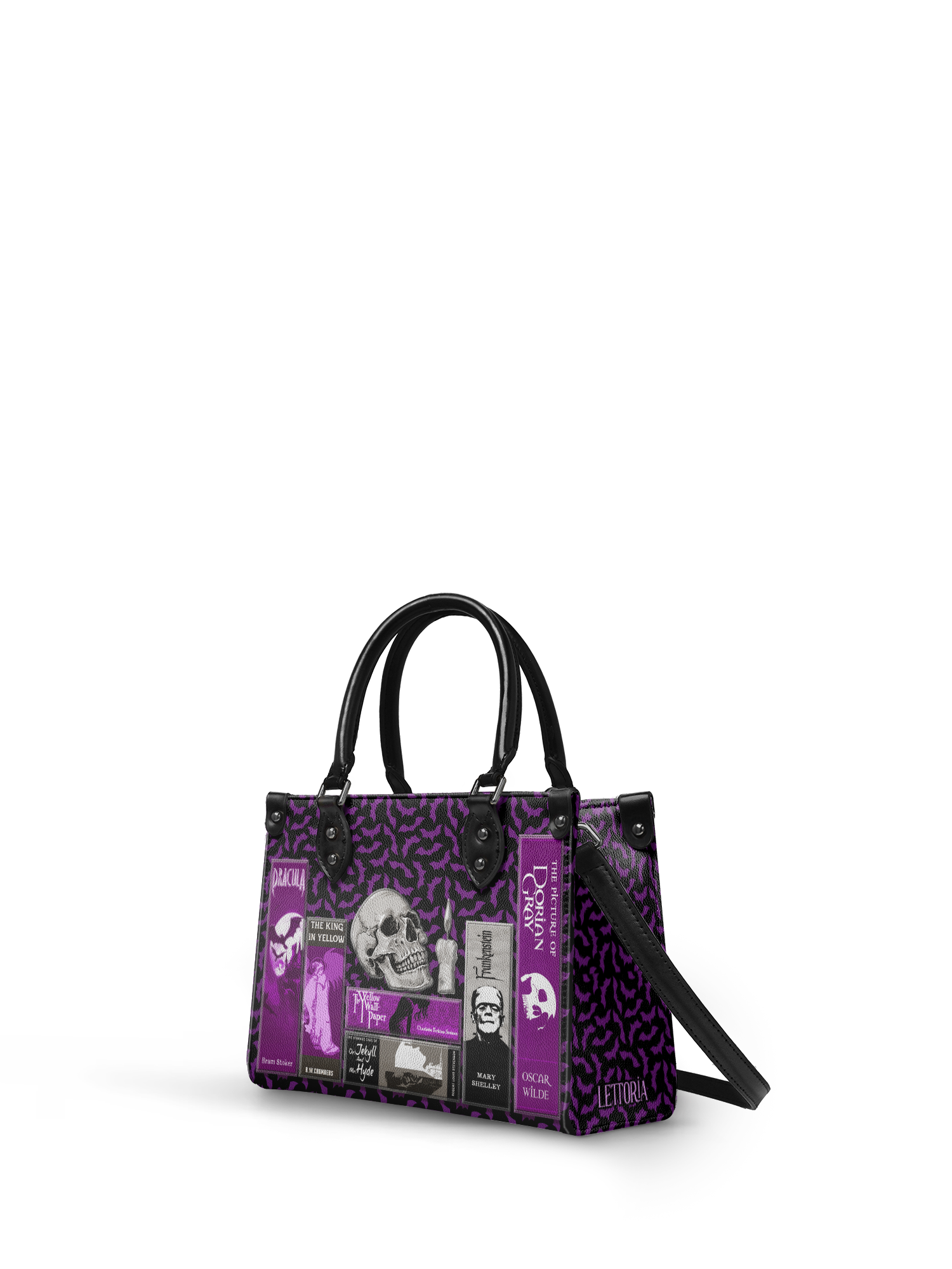"The Codex of Gothic Tales" Violet Echo - Black Interior - Small Leather Handbag