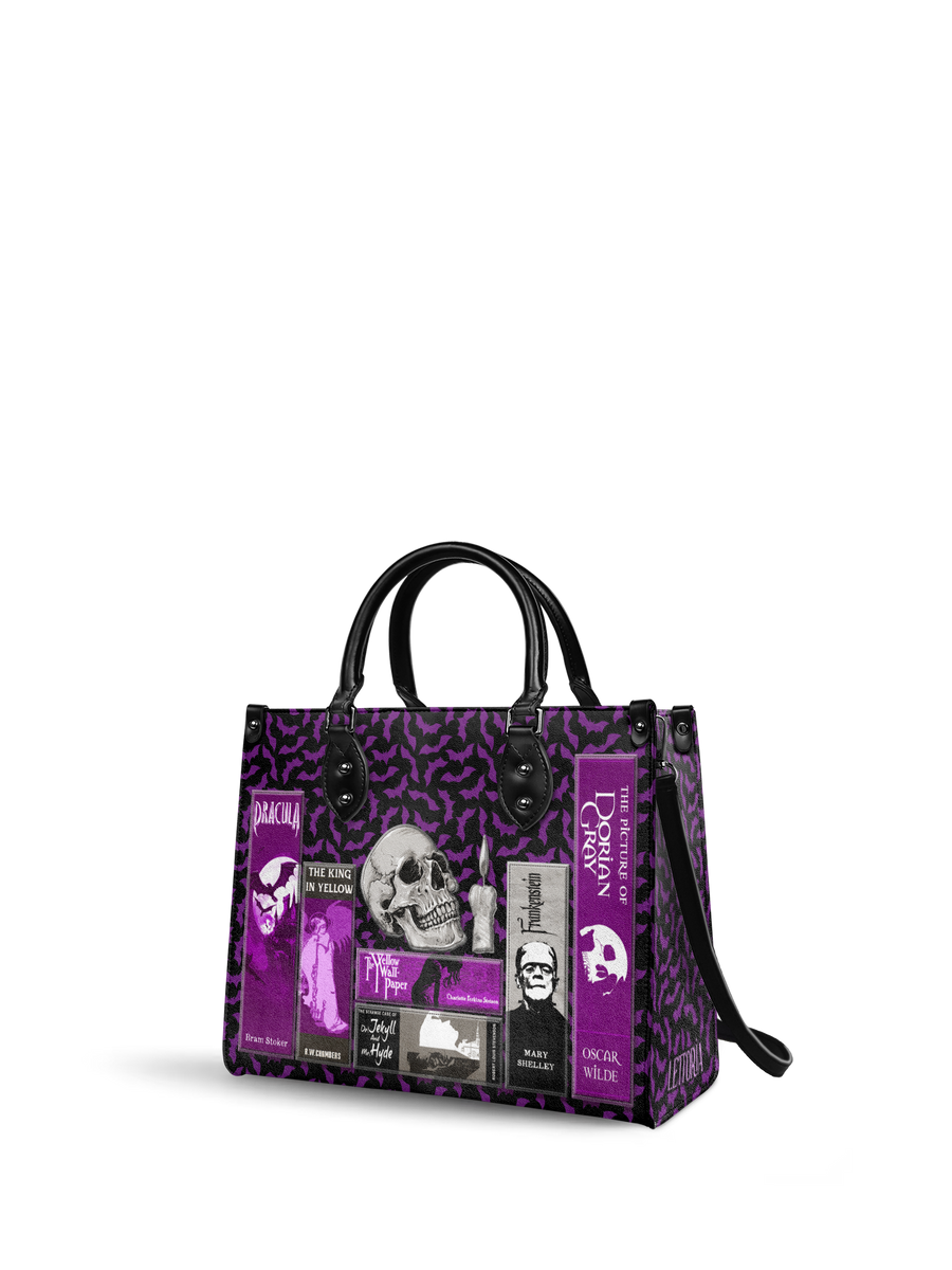 "The Codex of Gothic Tales" Violet Echo - Black Interior - Leather Handbag