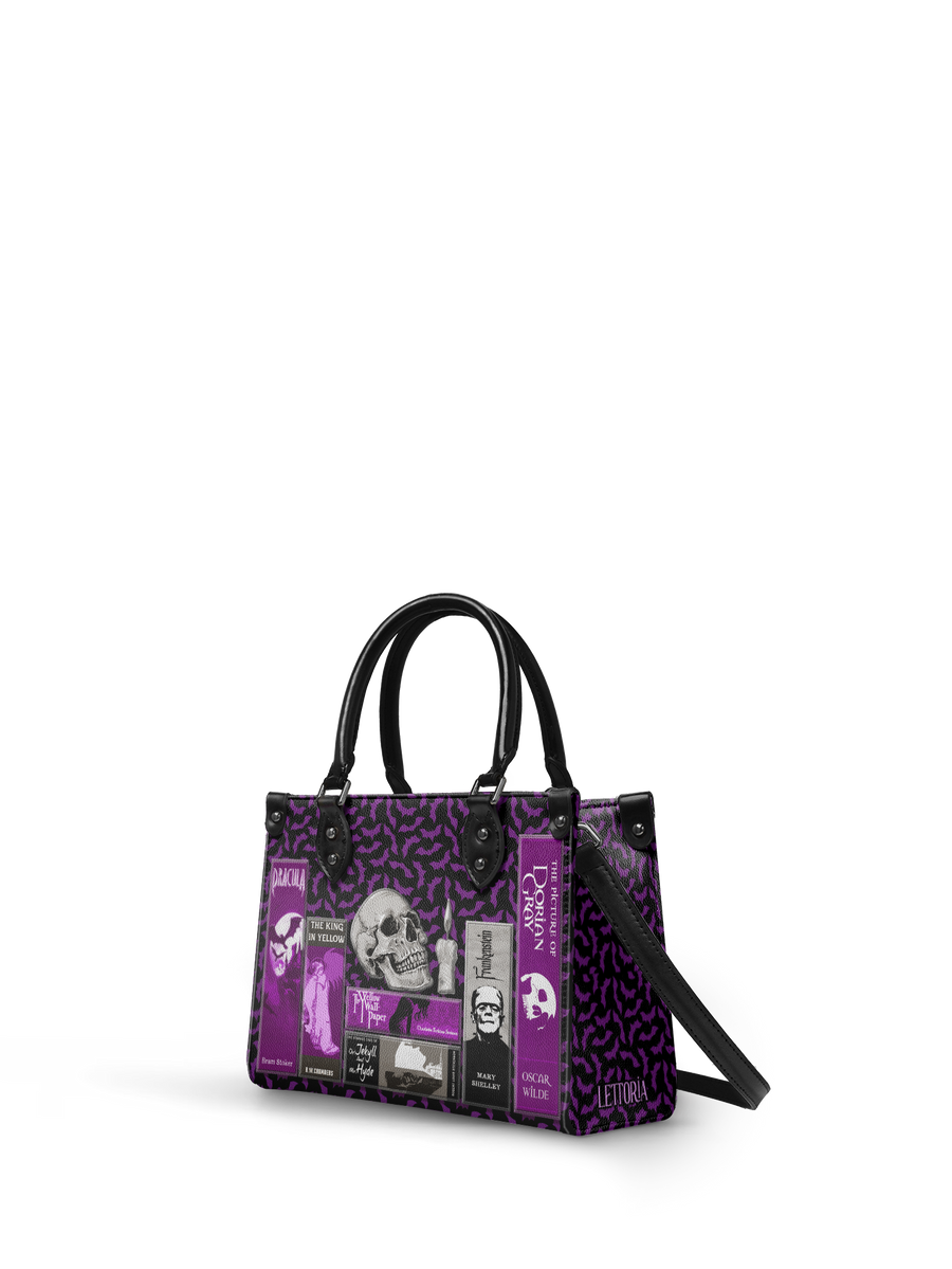 "The Codex of Gothic Tales" Violet Echo - Black Interior - Small Leather Handbag