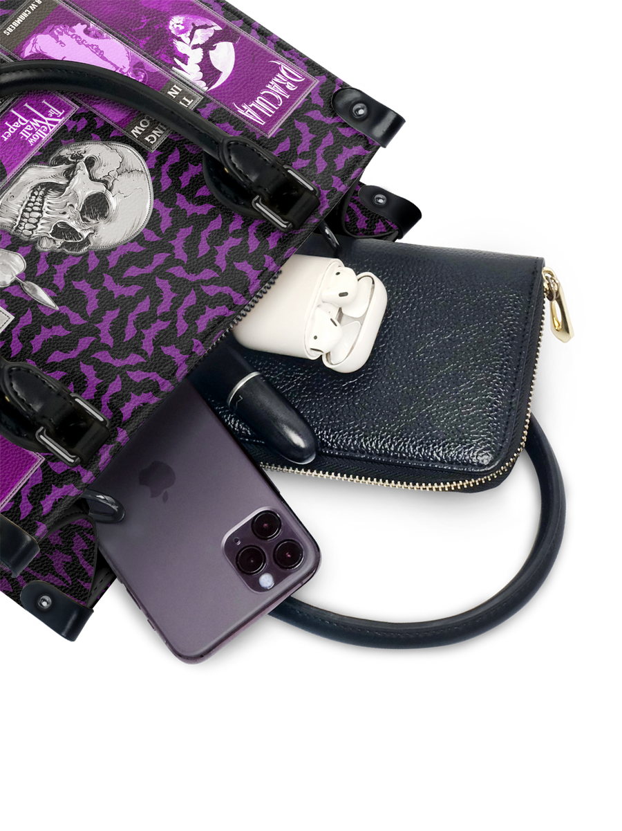 "The Codex of Gothic Tales" Violet Echo - Black Interior - Small Leather Handbag