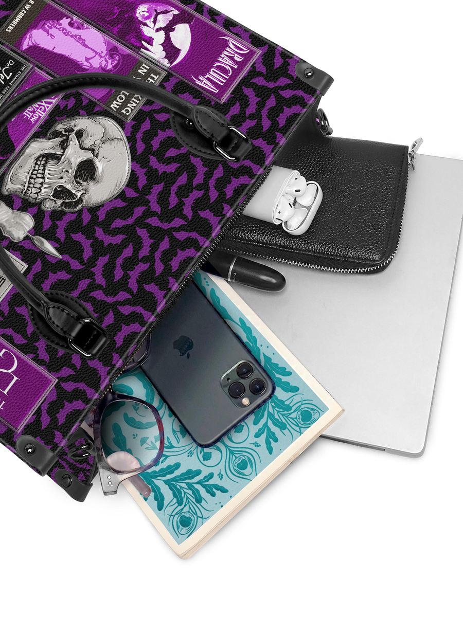 "The Codex of Gothic Tales" Violet Echo - Black Interior - Leather Handbag