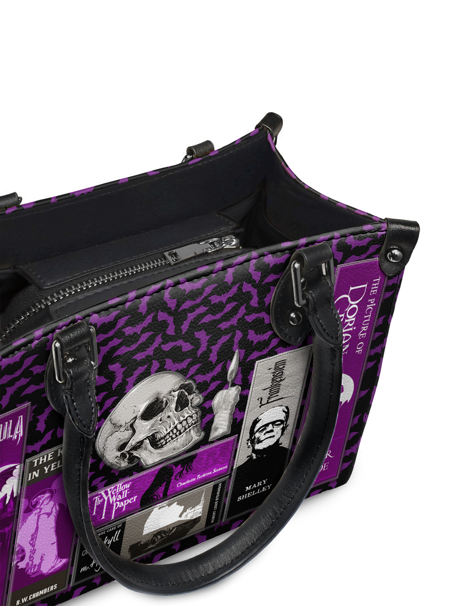 "The Codex of Gothic Tales" Violet Echo - Black Interior - Small Leather Handbag