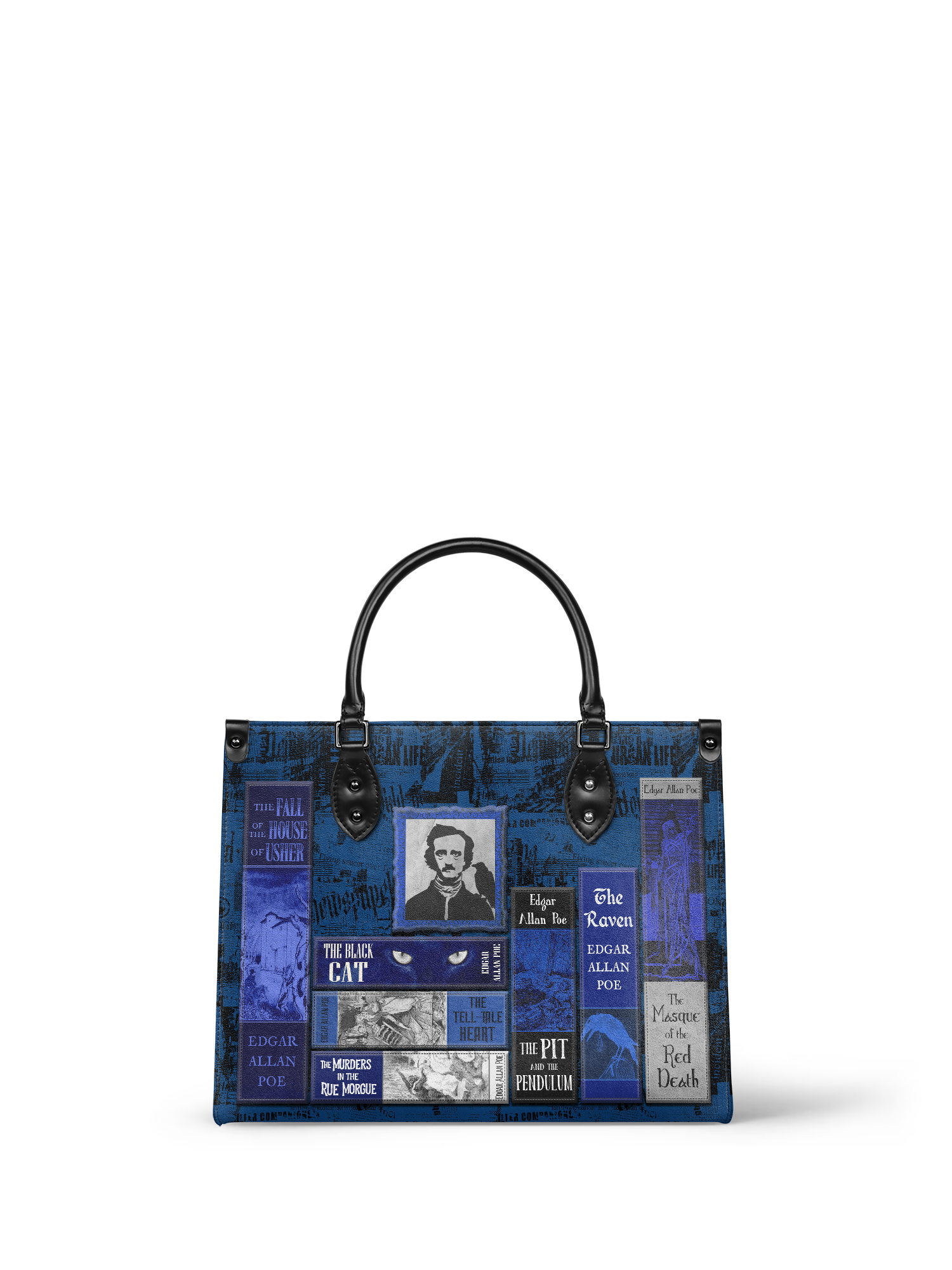 "Poe's Library" Midnight Ink - Black Interior - Leather Handbag