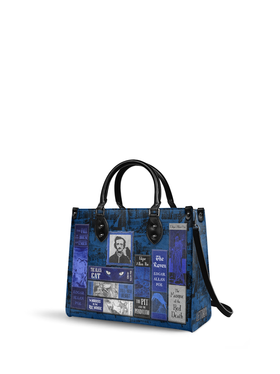 "Poe's Library" Midnight Ink - Black Interior - Leather Handbag