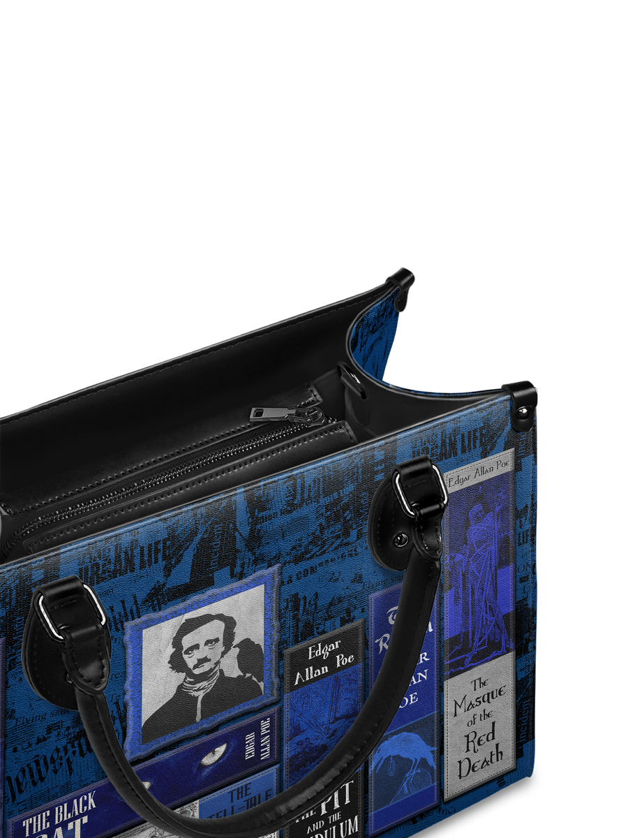 "Poe's Library" Midnight Ink - Black Interior - Leather Handbag