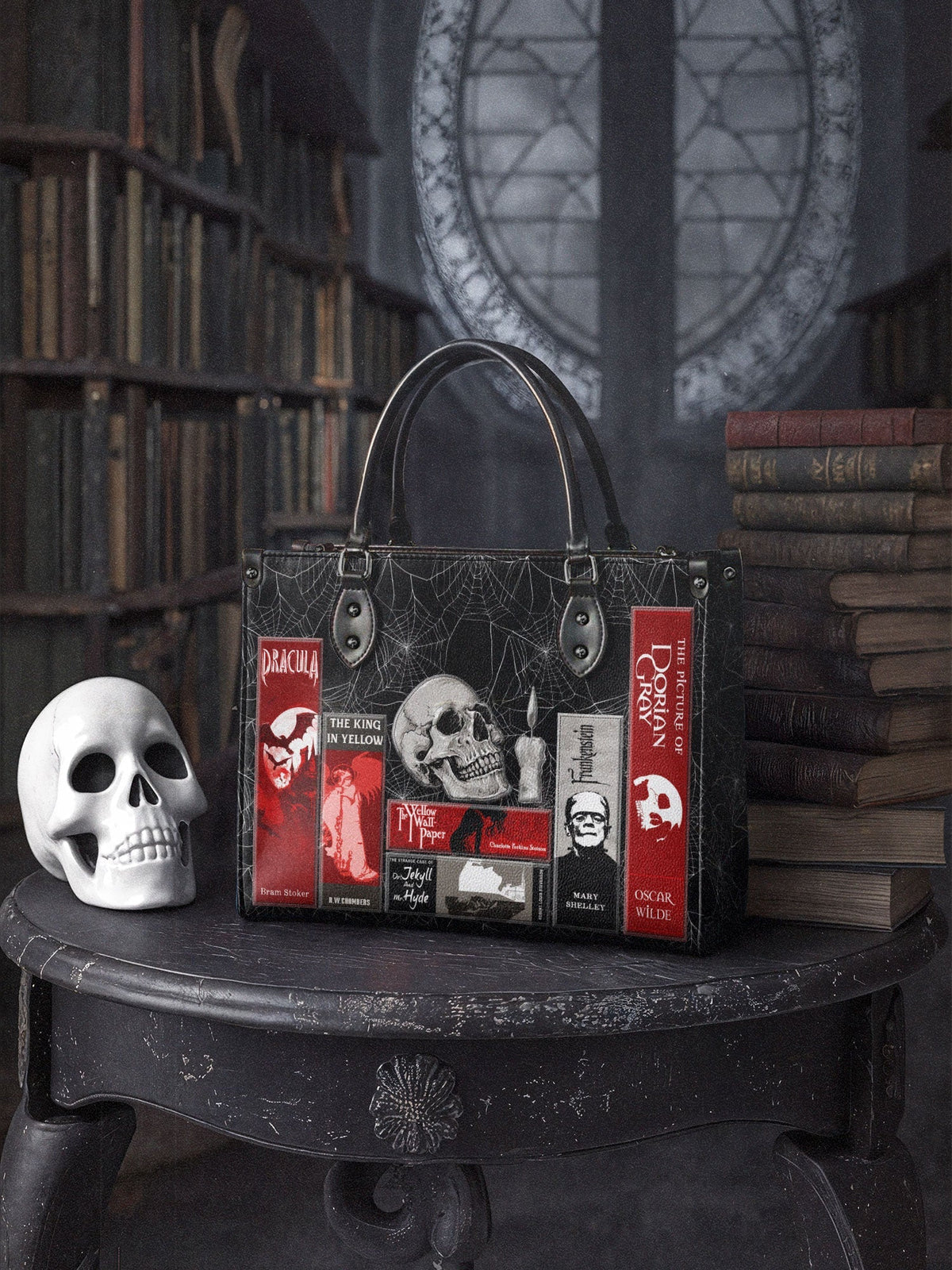 "The Codex of Gothic Tales" Black Widow’s Kiss - Black Interior - Leather Handbag