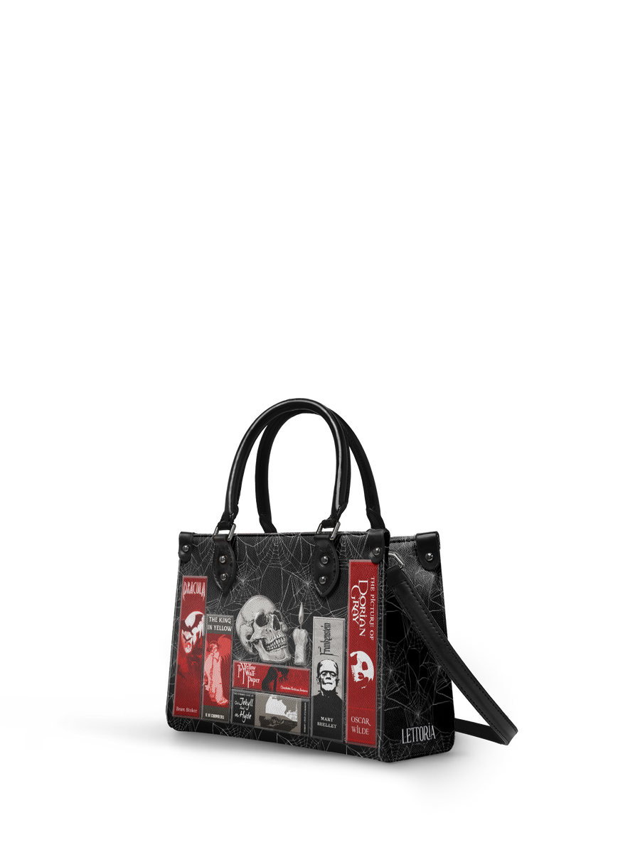 "The Codex of Gothic Tales" Black Widow’s Kiss - Black Interior - Small Leather Handbag