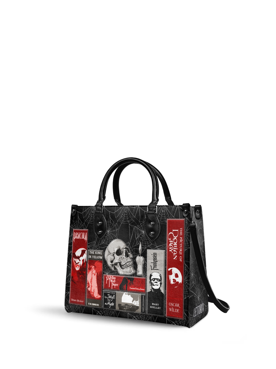 "The Codex of Gothic Tales" Black Widow’s Kiss - Black Interior - Leather Handbag