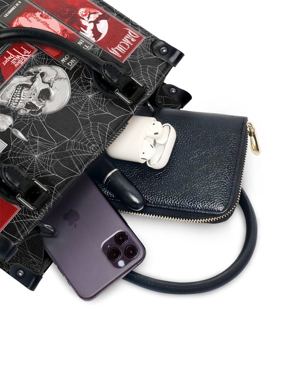 "The Codex of Gothic Tales" Black Widow’s Kiss - Black Interior - Small Leather Handbag