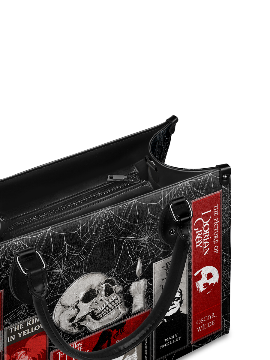 "The Codex of Gothic Tales" Black Widow’s Kiss - Black Interior - Leather Handbag
