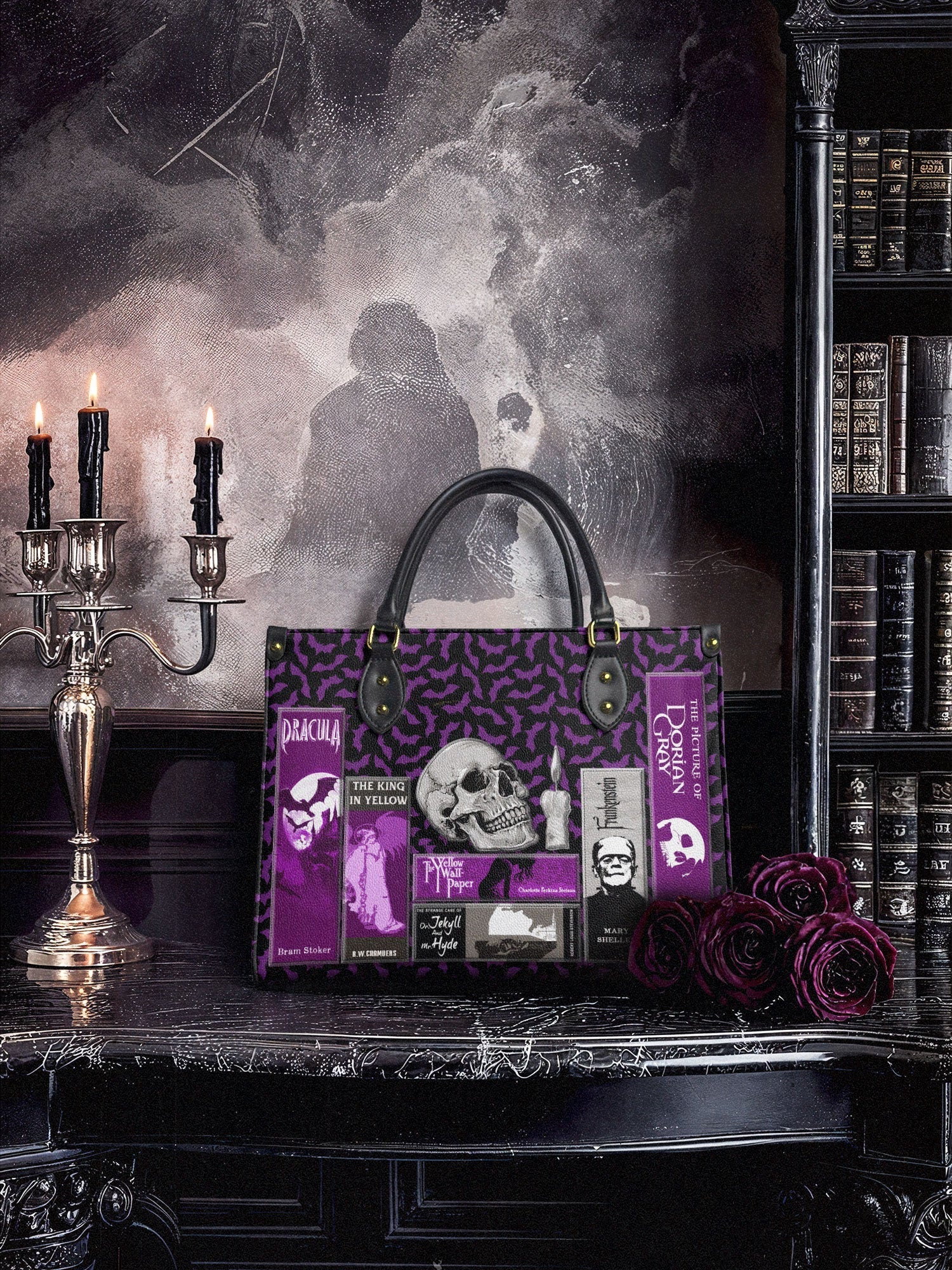 "The Codex of Gothic Tales" Violet Echo Leather Handbag