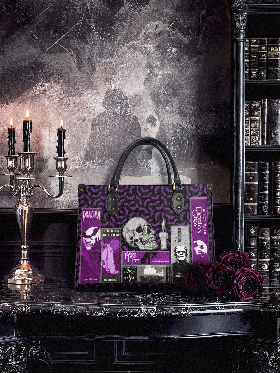 "The Codex of Gothic Tales" Violet Echo Leather Handbag