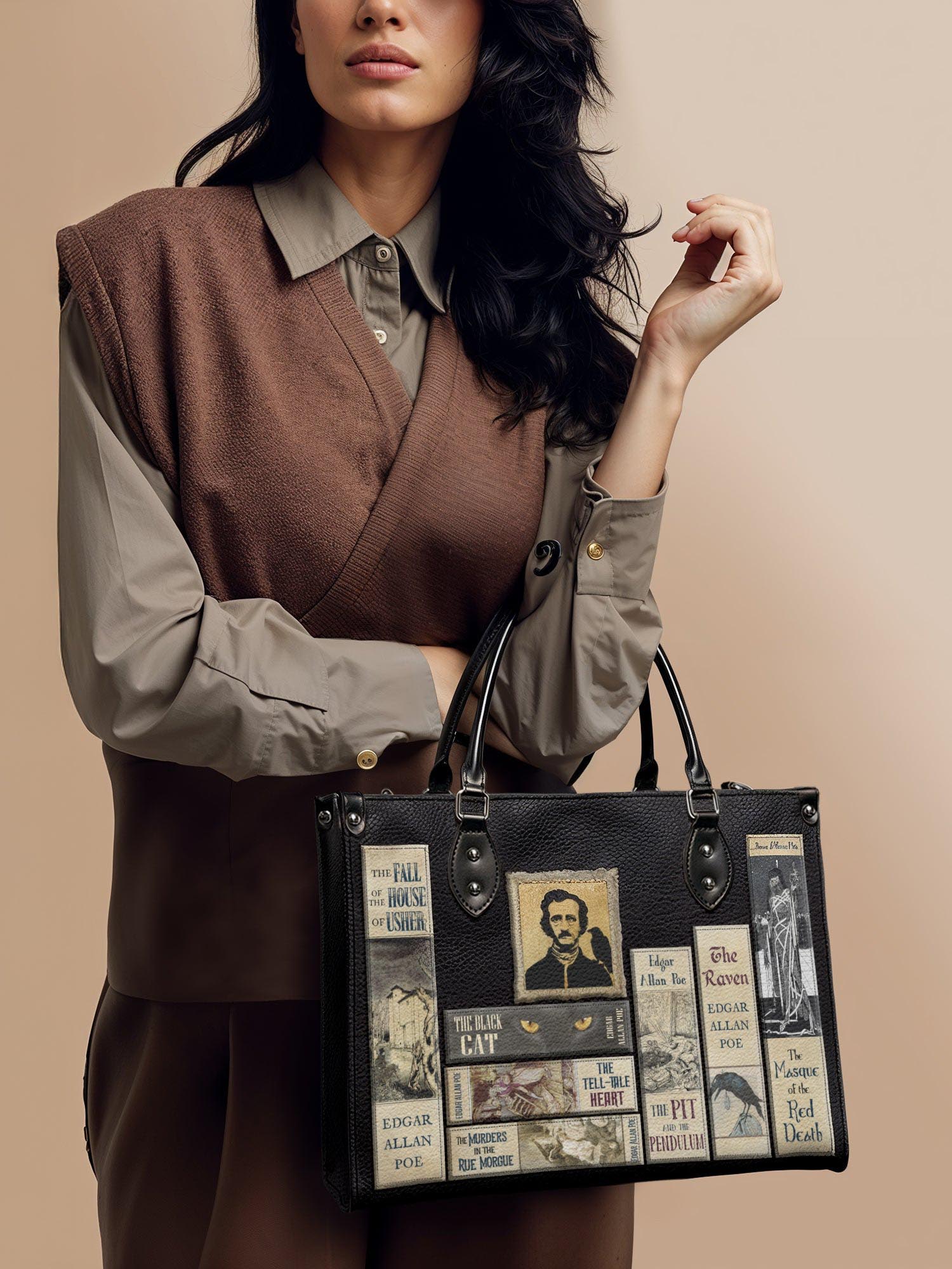 "Poe's Library" Ashen Black - Black Interior - Leather Handbag