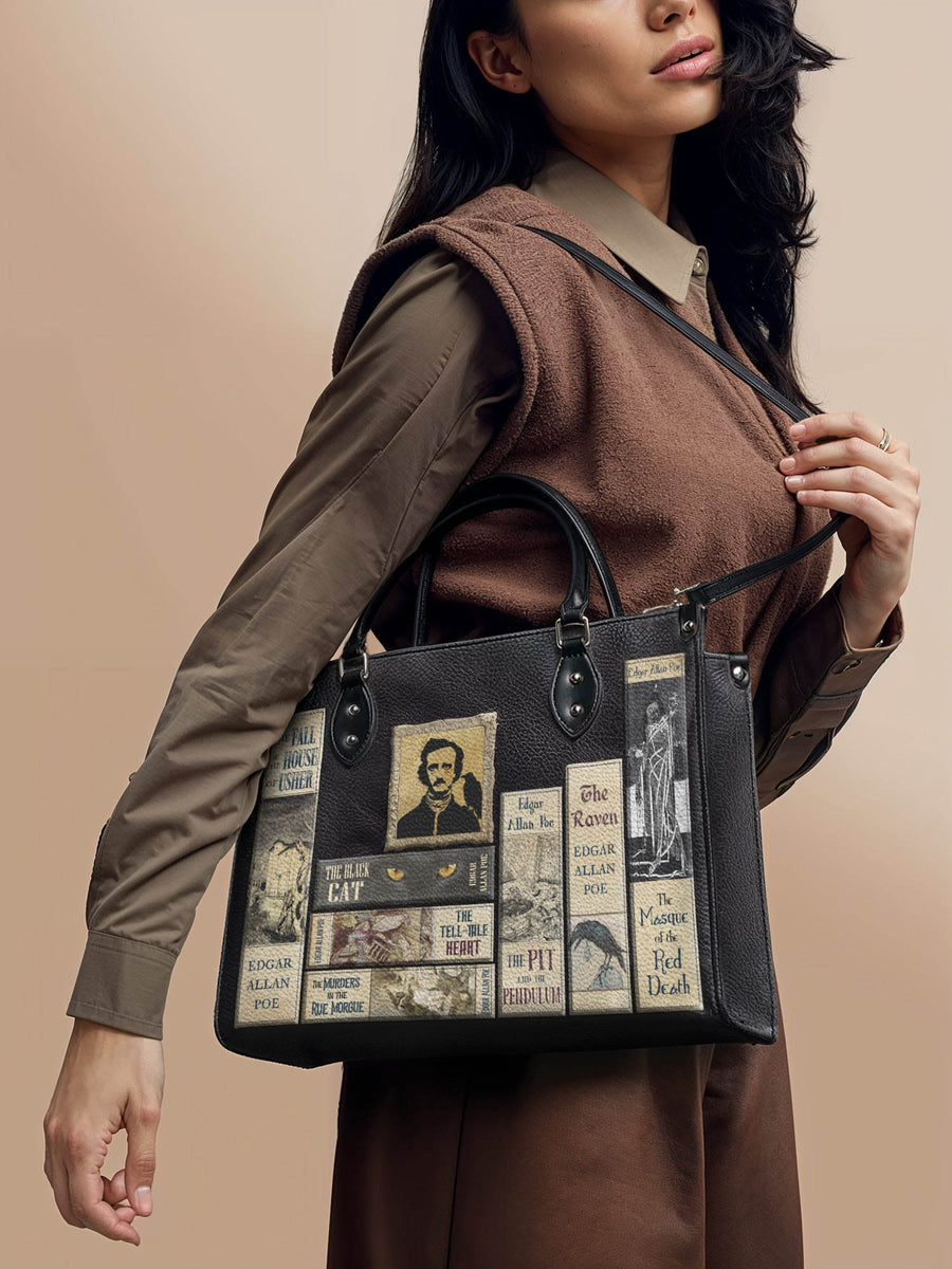 "Poe's Library" Ashen Black - Black Interior - Leather Handbag