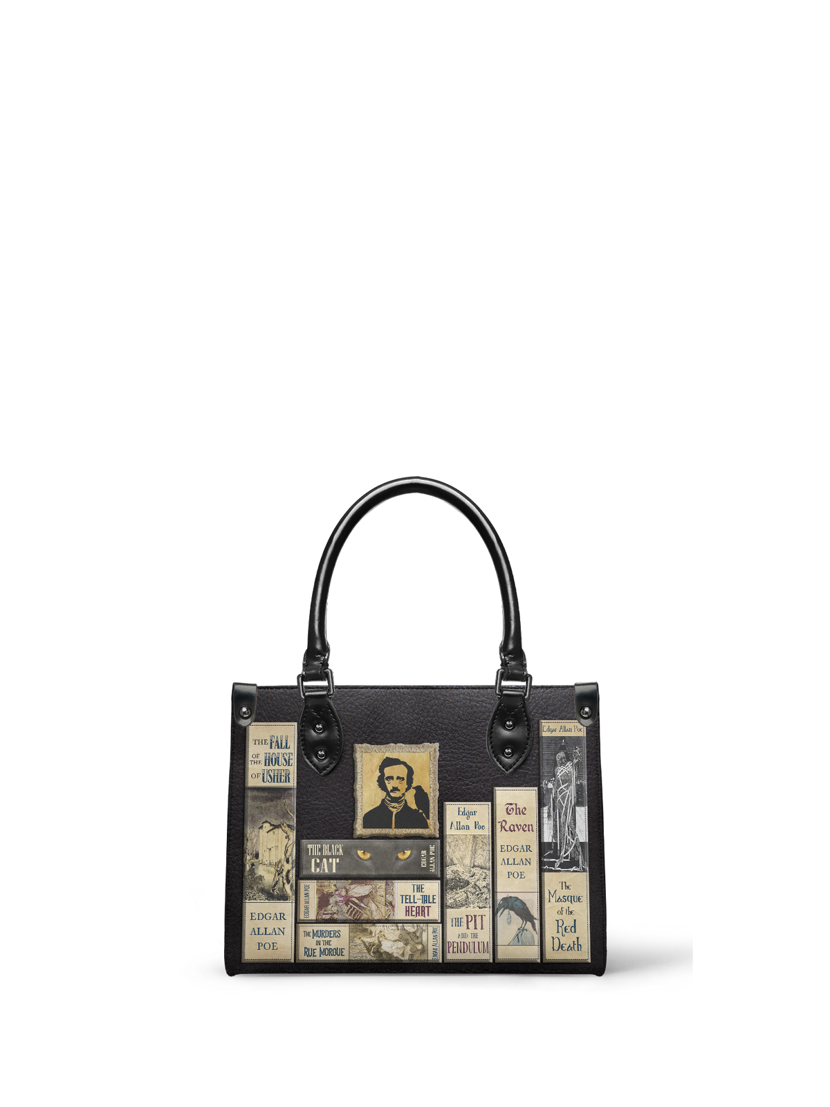 "Poe's Library" Ashen Black - Black Interior - Small Leather Handbag