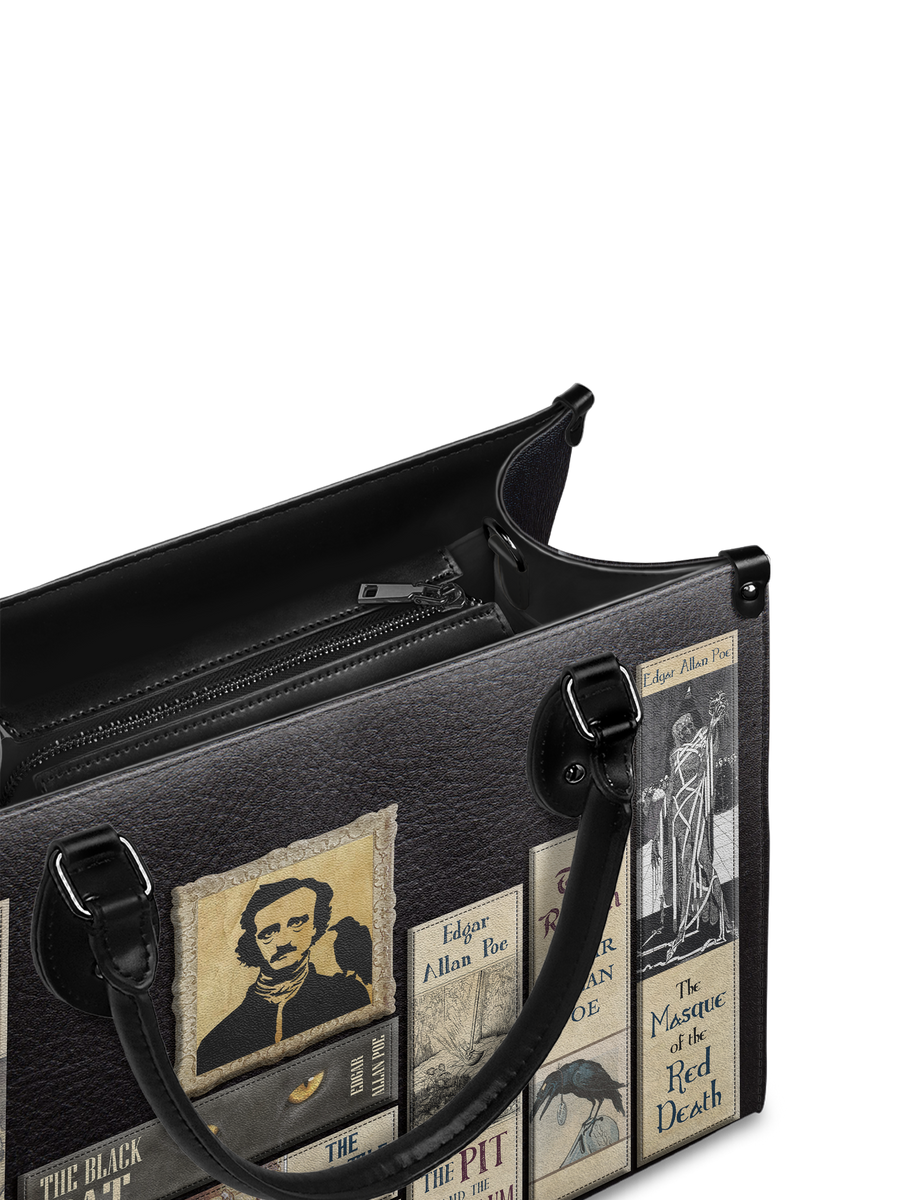 "Poe's Library" Ashen Black - Black Interior - Leather Handbag