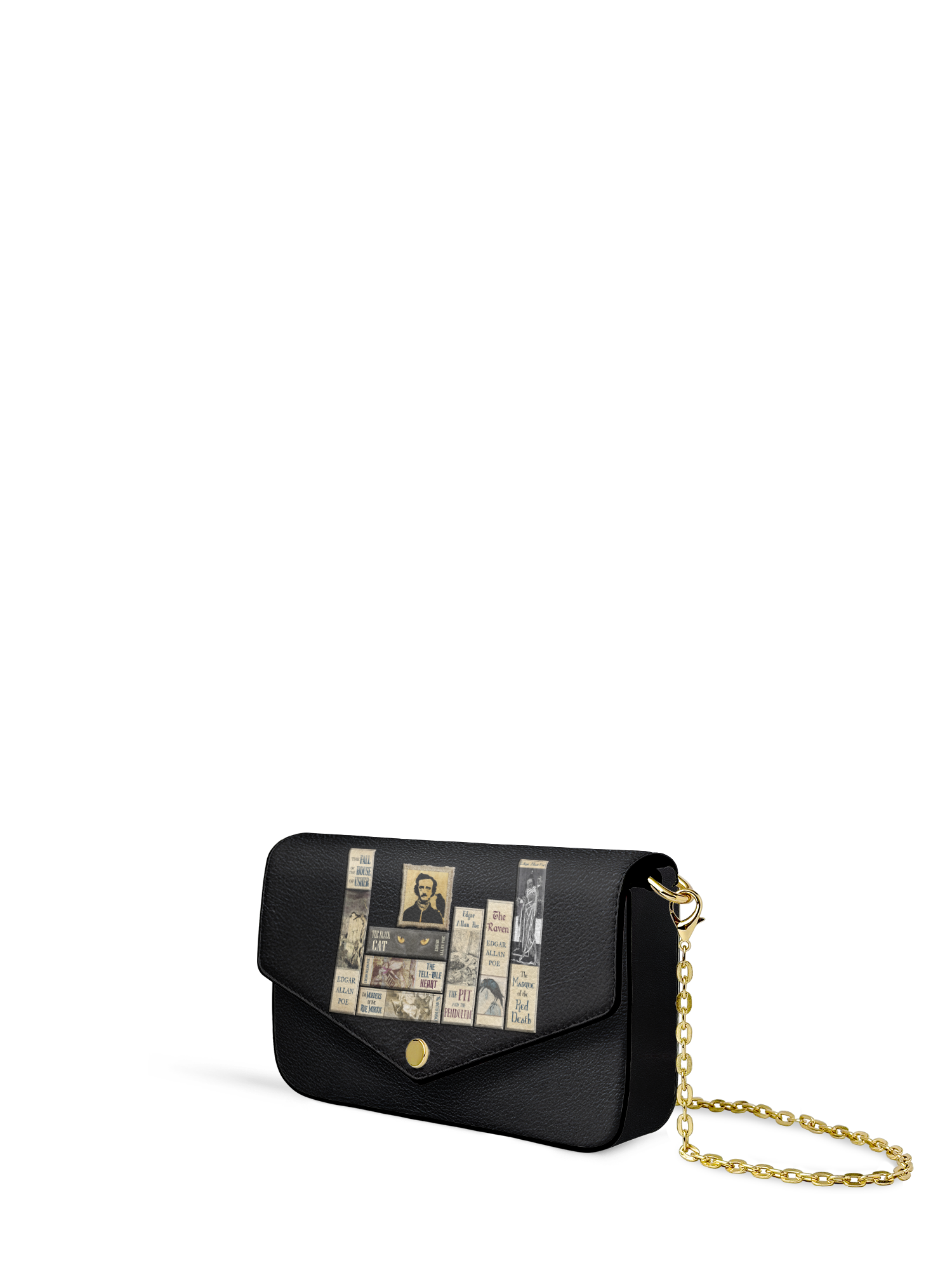 "Poe's Library" Ashen Black Envelope Chain Crossbody Bag
