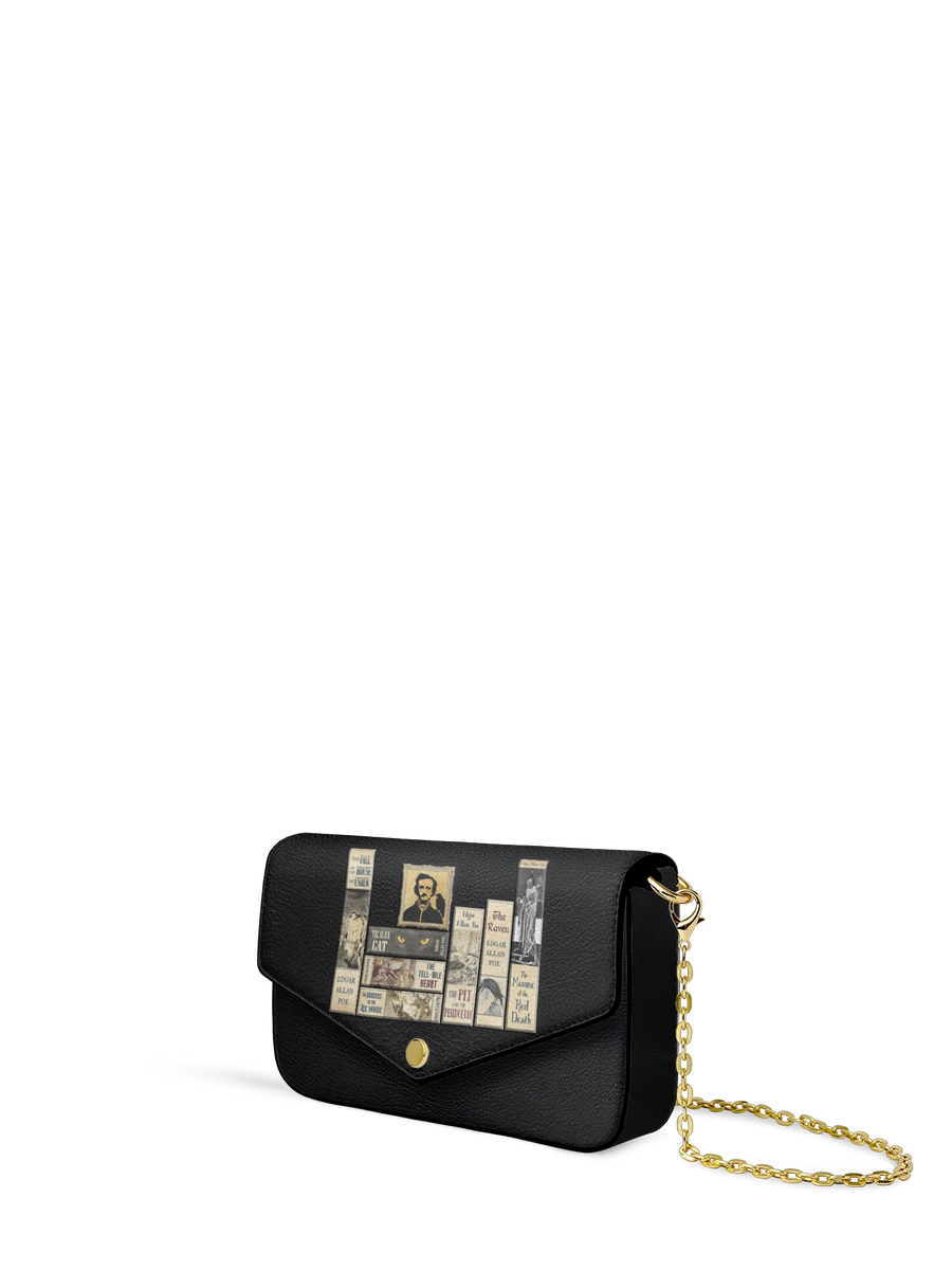 "Poe's Library" Ashen Black Envelope Chain Crossbody Bag
