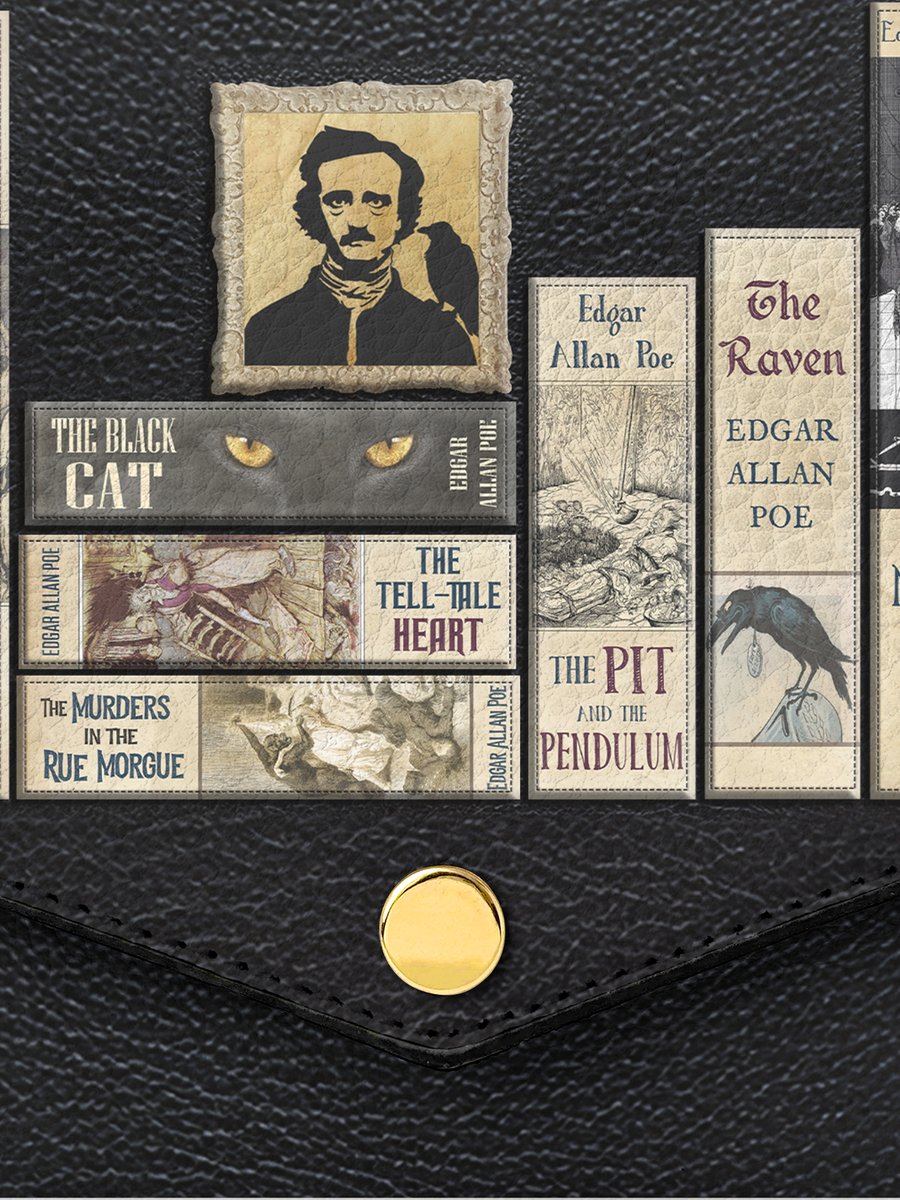 "Poe's Library" Ashen Black Envelope Chain Crossbody Bag