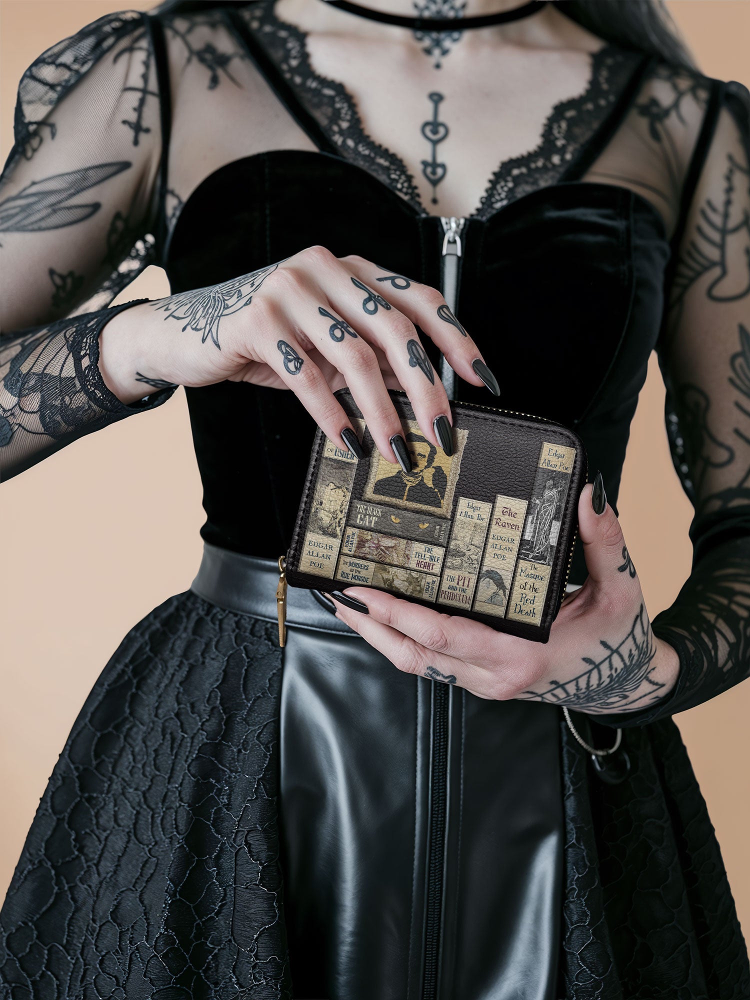 "Poe's Library" Ashen Black Mini Wallet