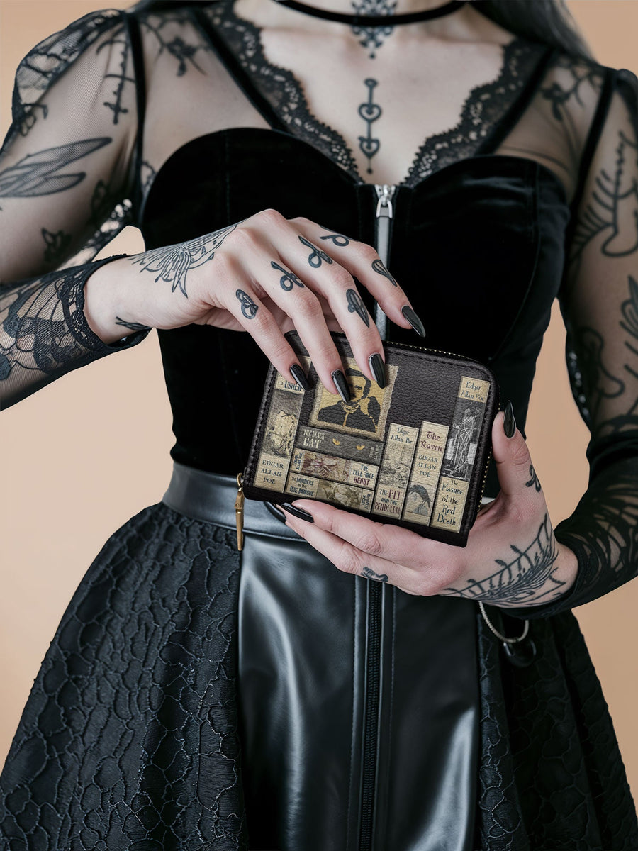 "Poe's Library" Ashen Black Mini Wallet