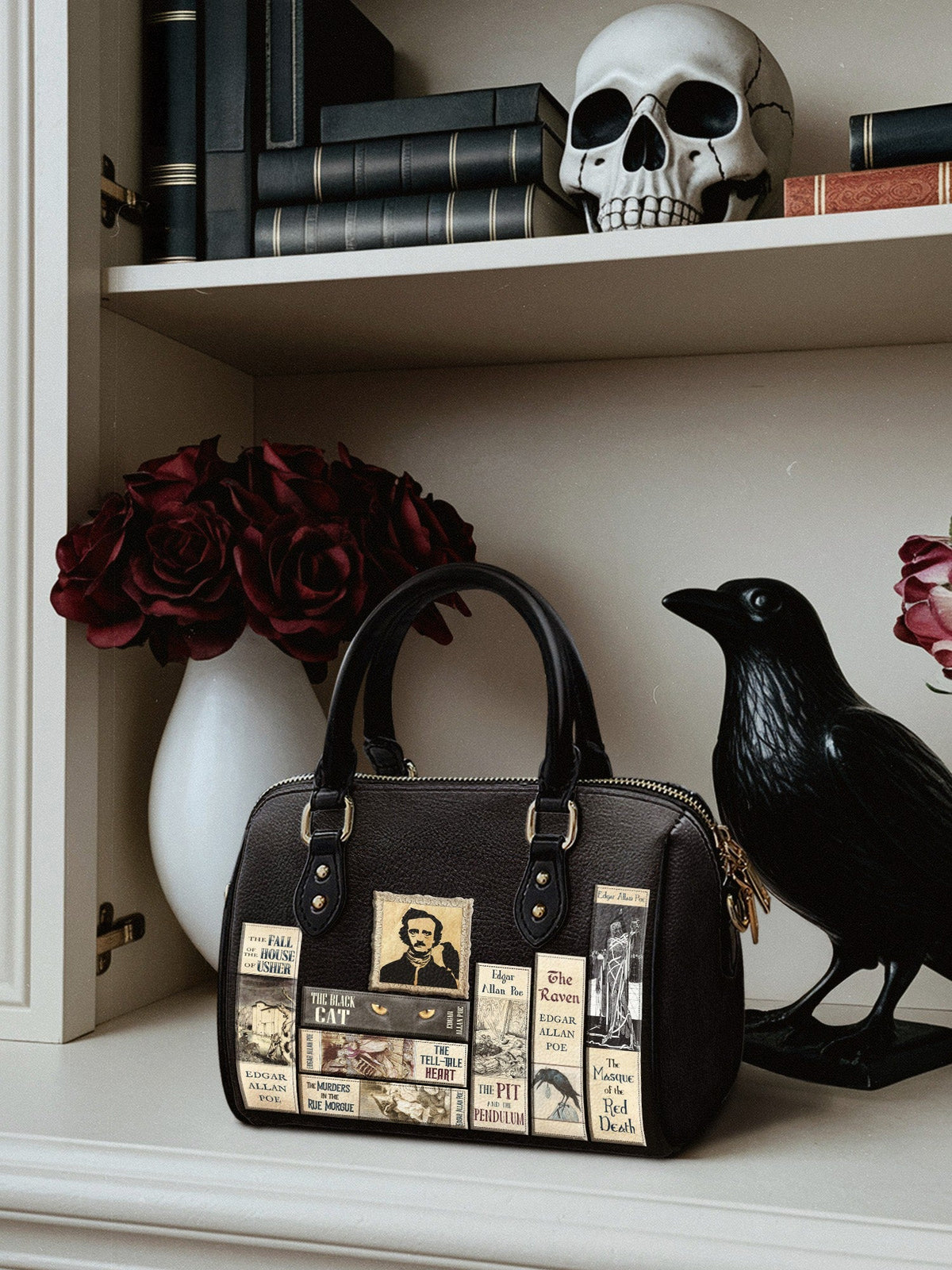 "Poe's Library" Ashen Black Mini Satchel