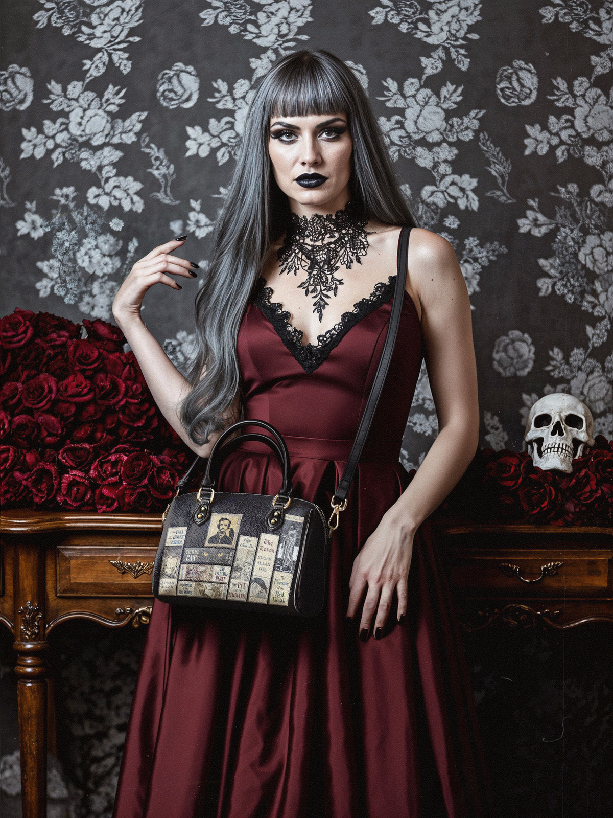 "Poe's Library" Ashen Black Mini Satchel