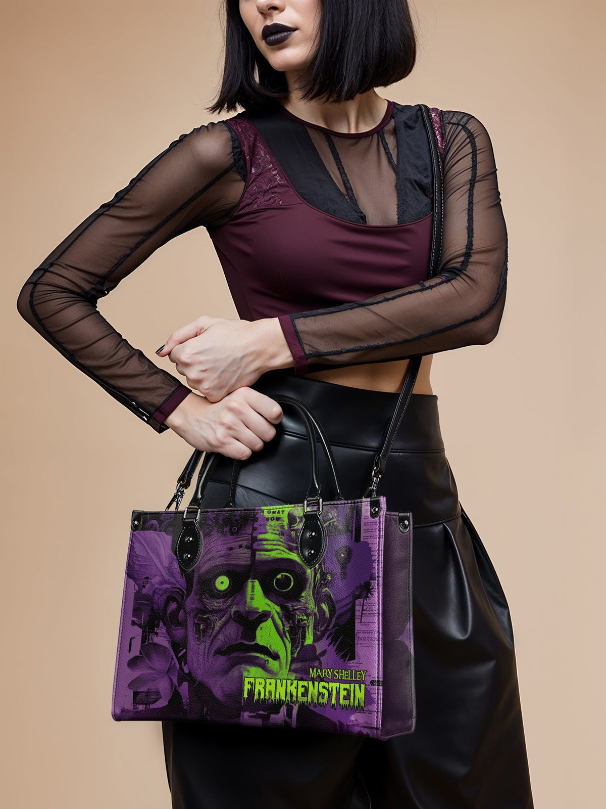 "Frankenstein" Lablight Violet - Black Interior - Leather Handbag