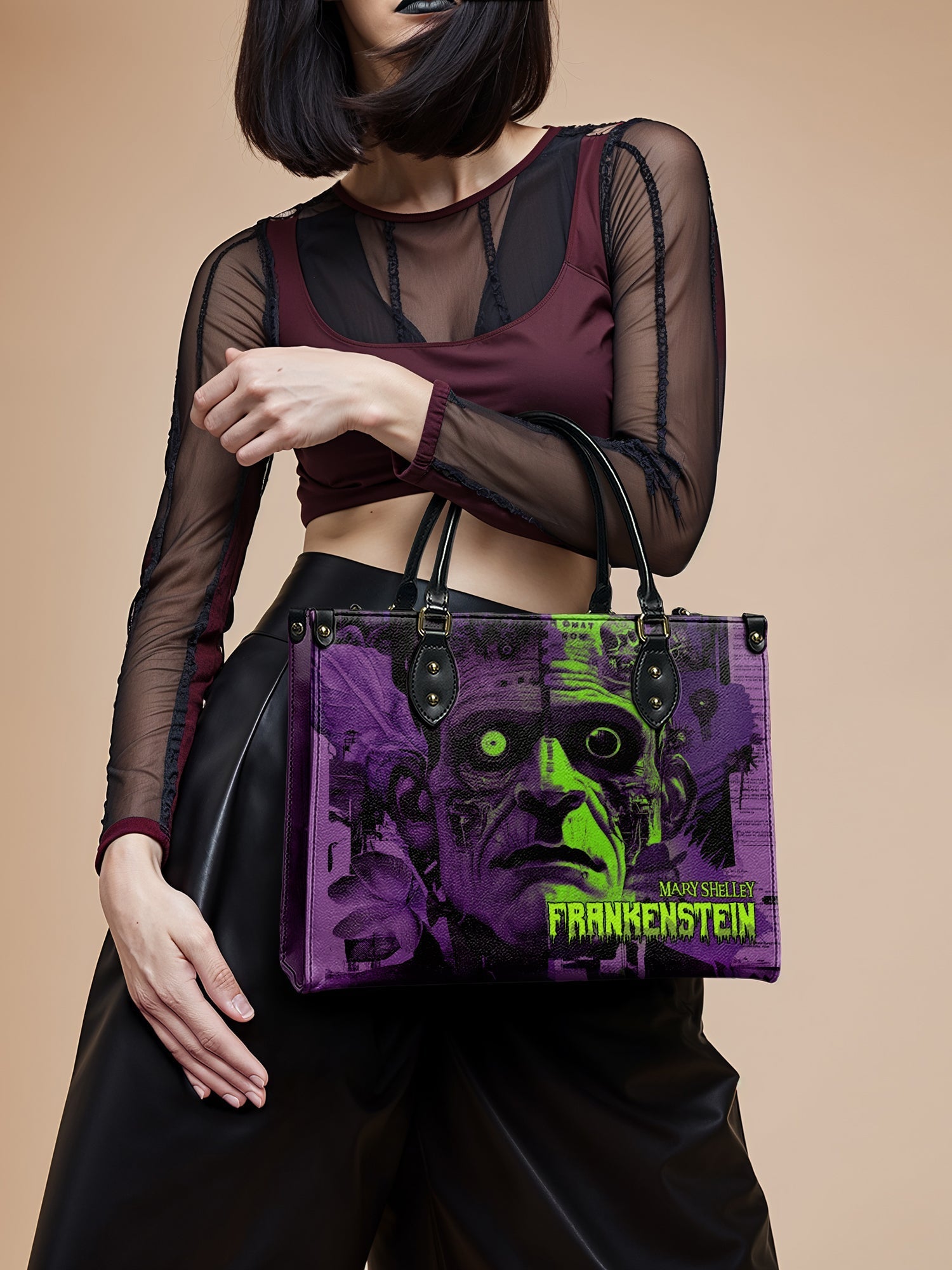 "Frankenstein" Lablight Violet Leather Handbag