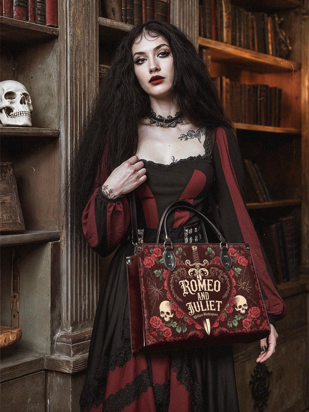 "Romeo And Juliet" Poison Rose - Black Interior - Leather Handbag