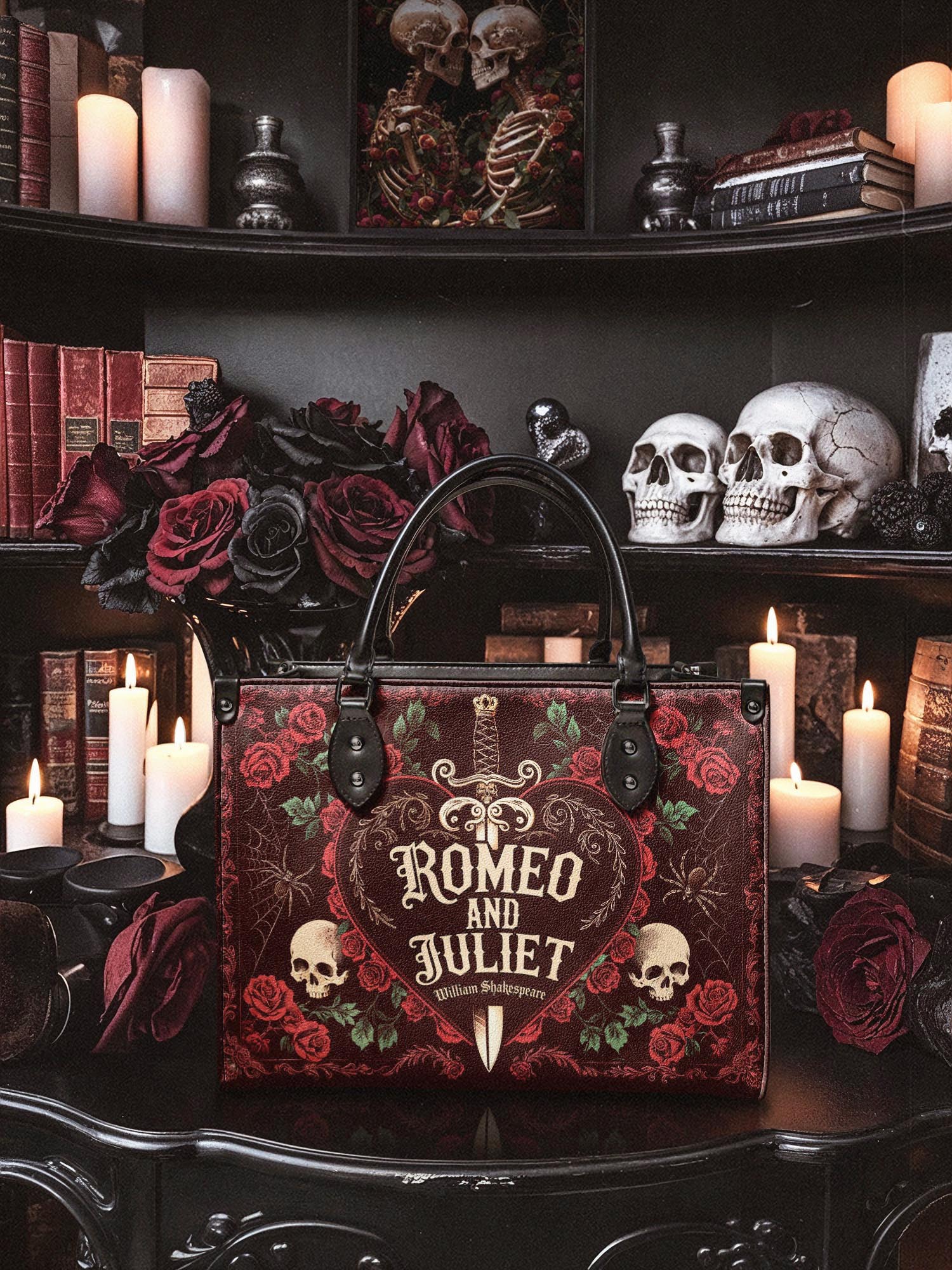 "Romeo And Juliet" Poison Rose - Black Interior - Leather Handbag