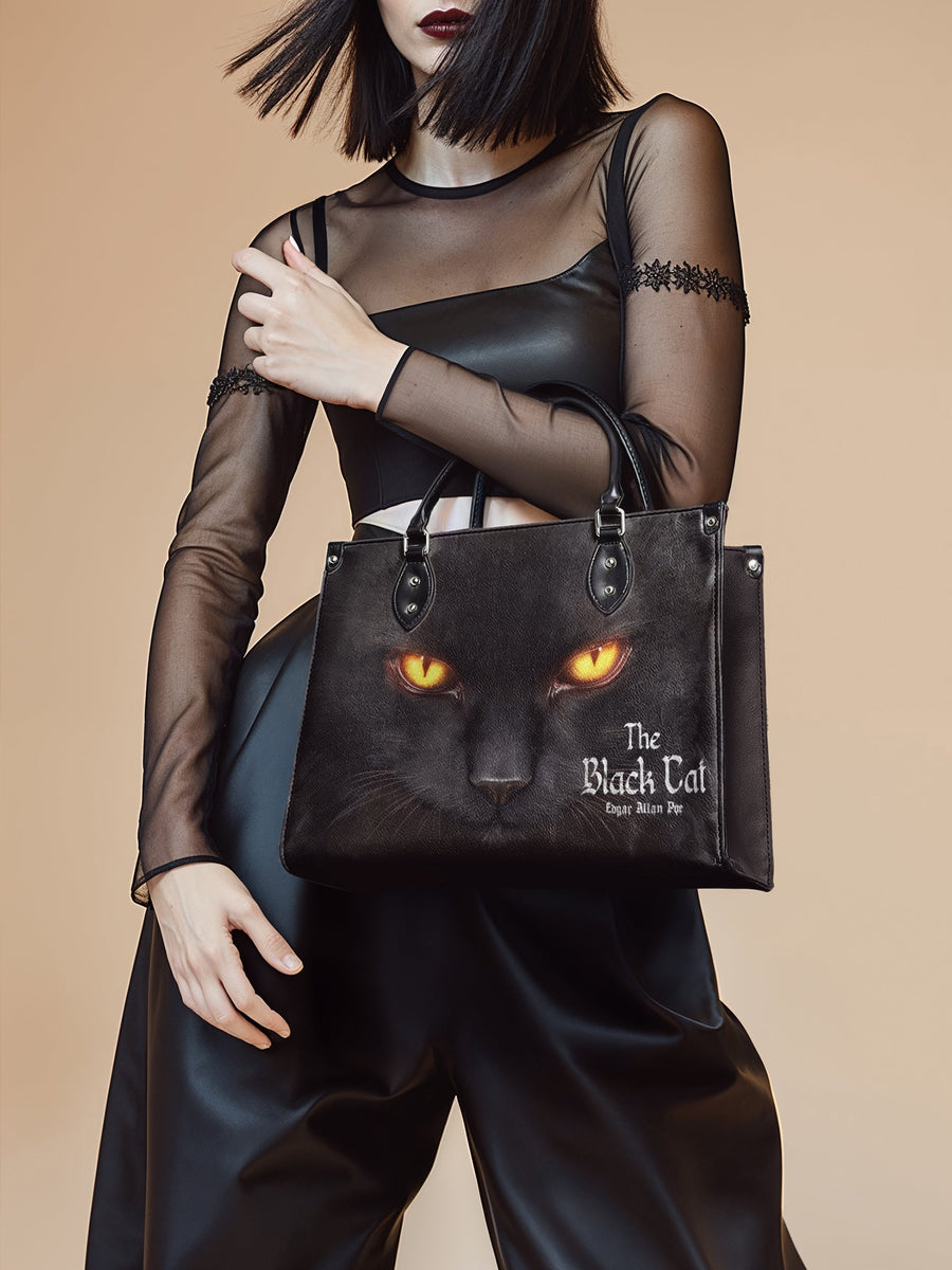 "The Black Cat" - Black Interior - Leather Handbag