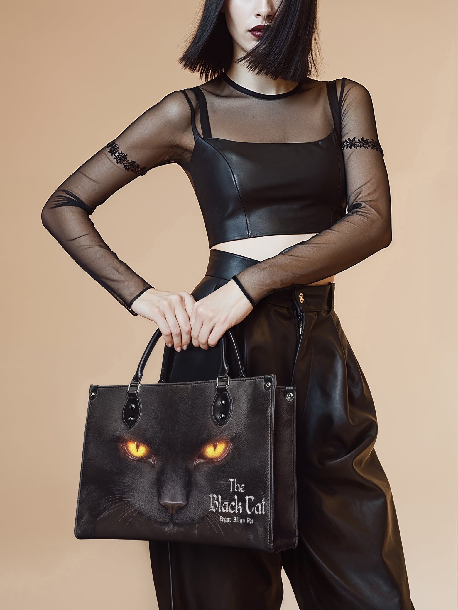 "The Black Cat" - Black Interior - Leather Handbag