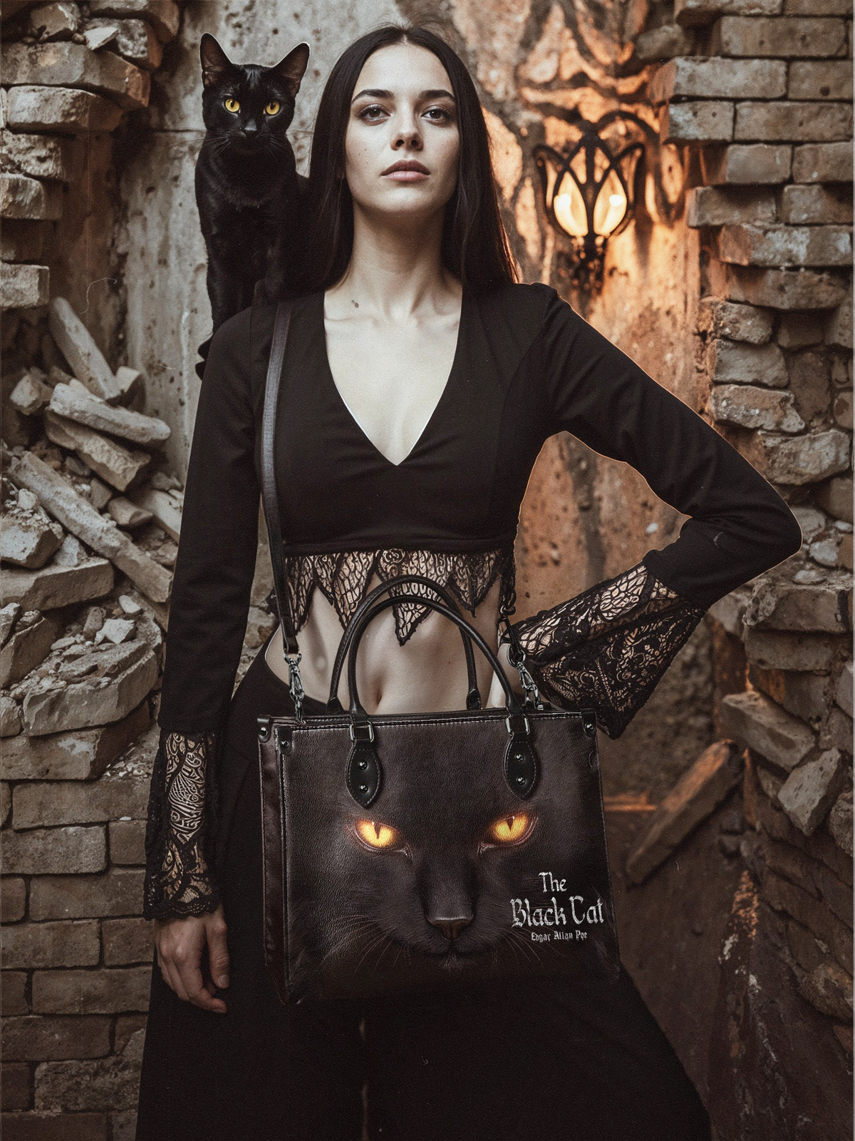"The Black Cat" - Black Interior - Leather Handbag