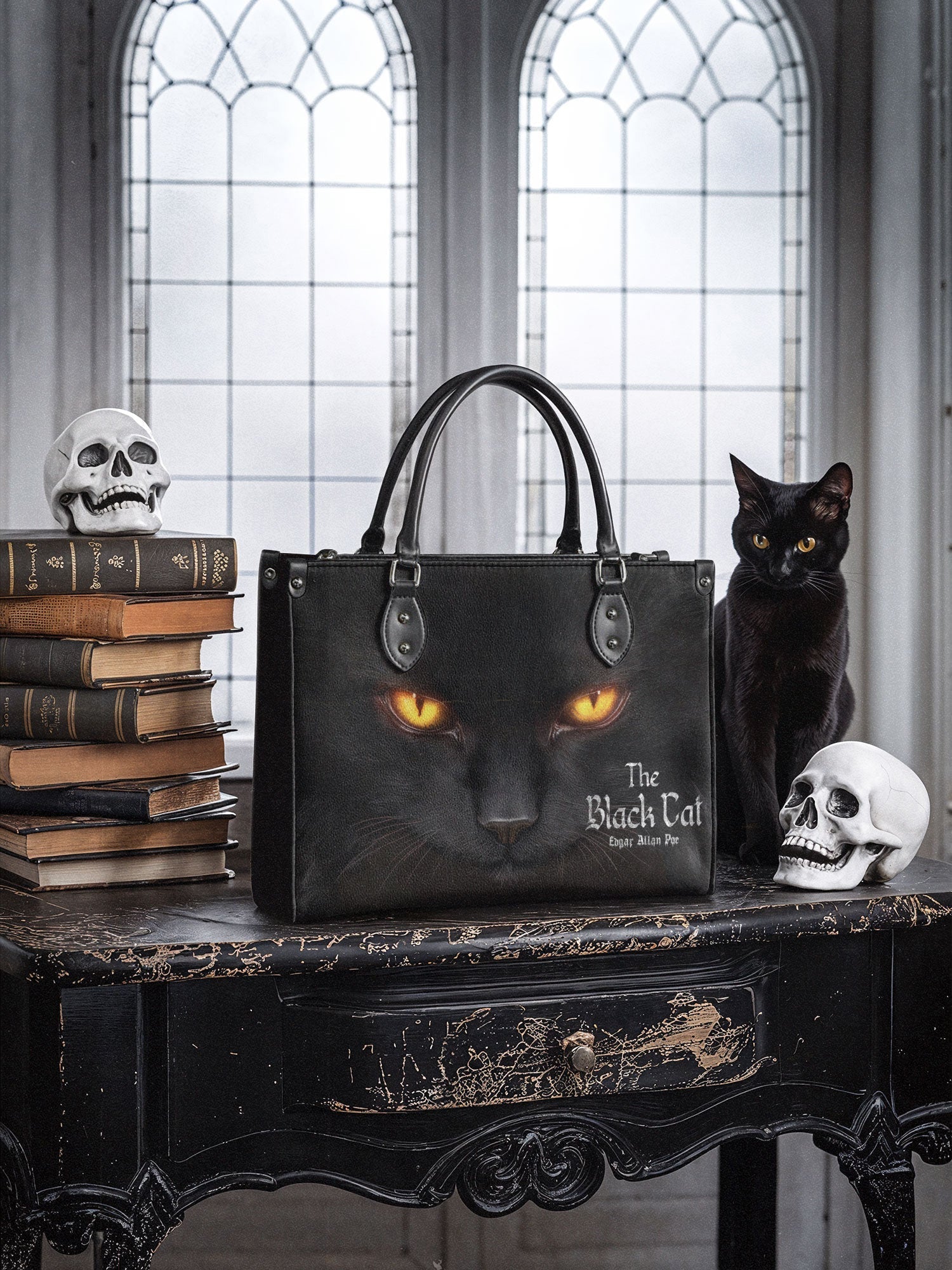 "The Black Cat" - Black Interior - Leather Handbag