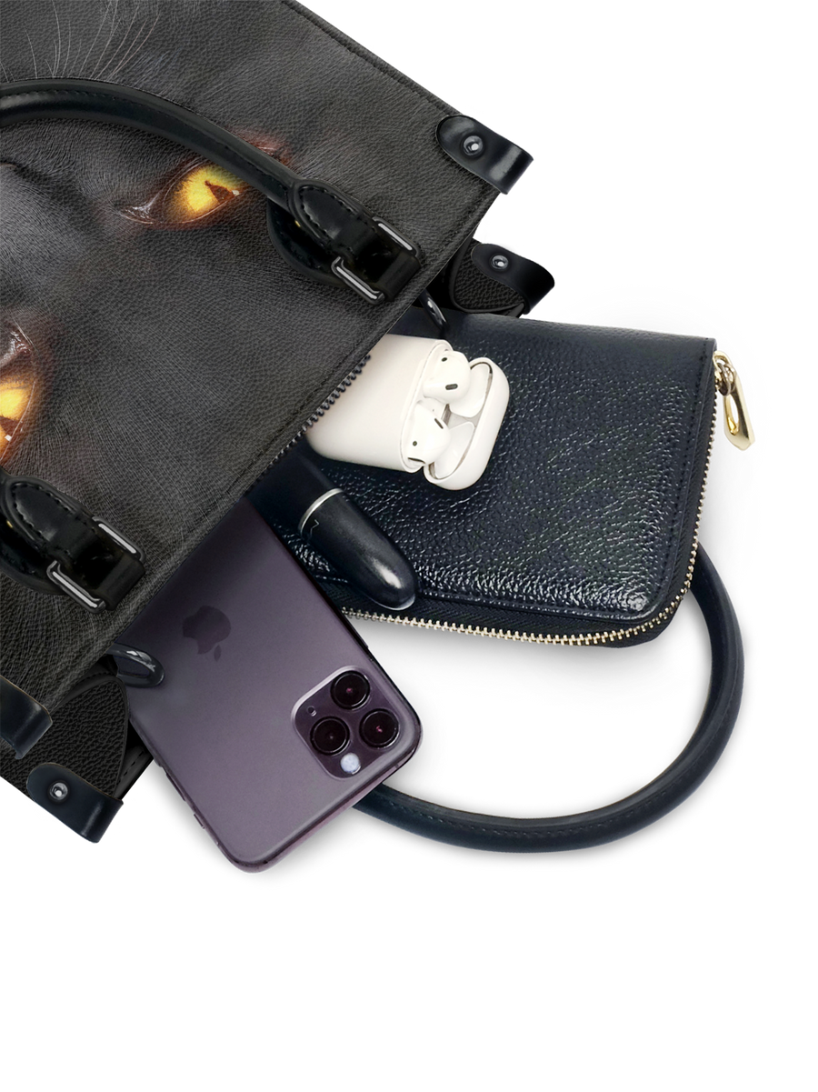 "The Black Cat" - Black Interior - Small Leather Handbag