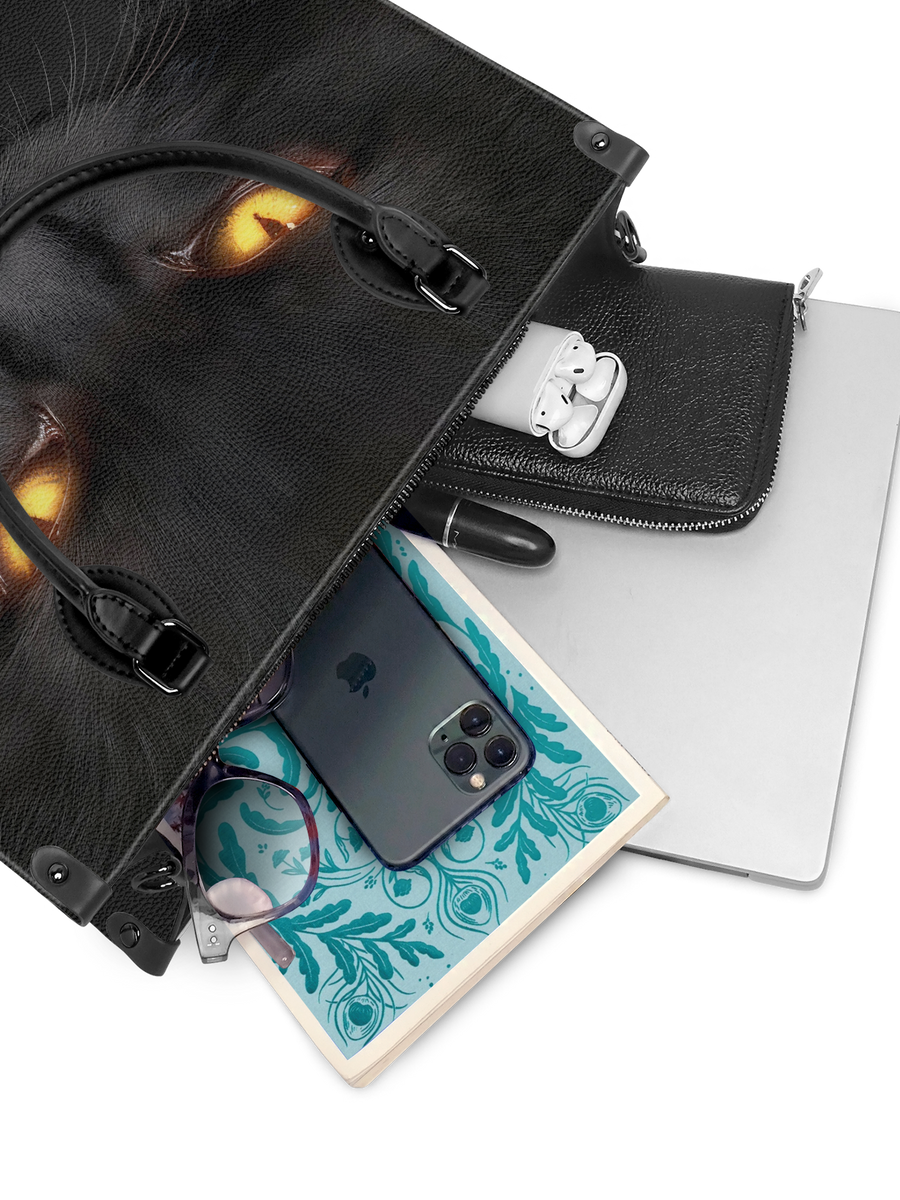 "The Black Cat" - Black Interior - Leather Handbag