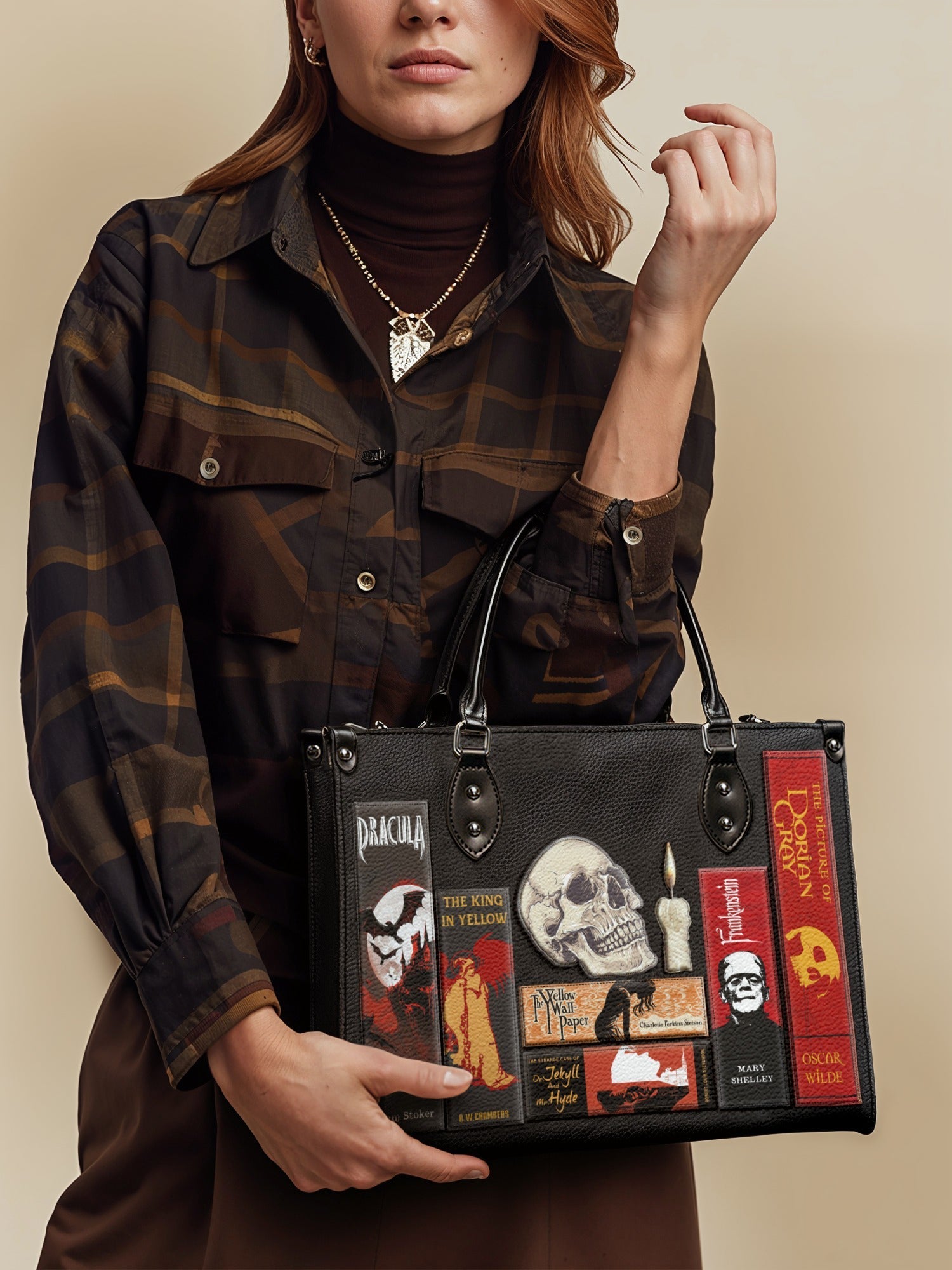 "The Codex of Gothic Tales" Deadlight Black - Black Interior - Leather Handbag