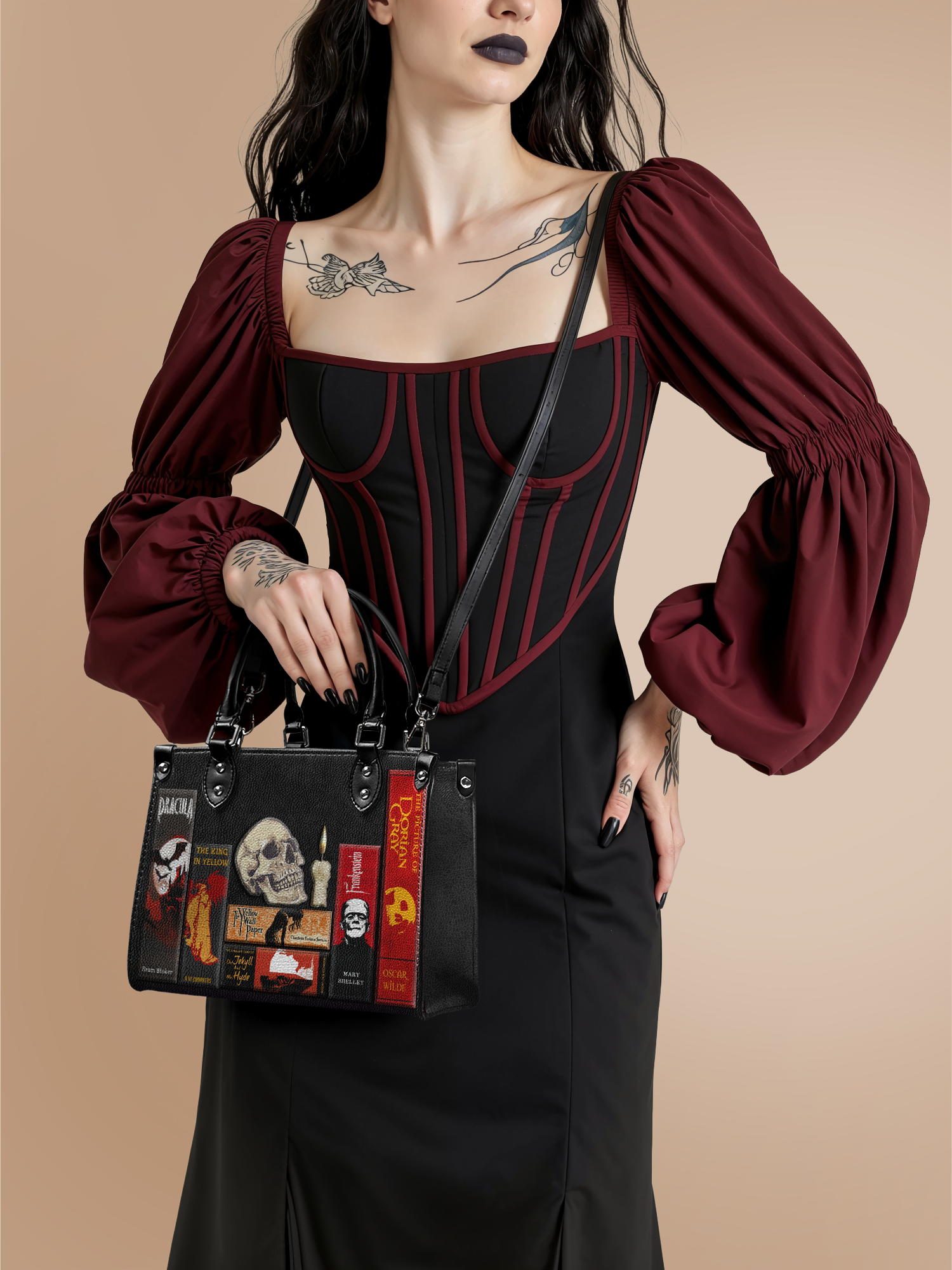 "The Codex of Gothic Tales" Deadlight Black - Black Interior - Small Leather Handbag