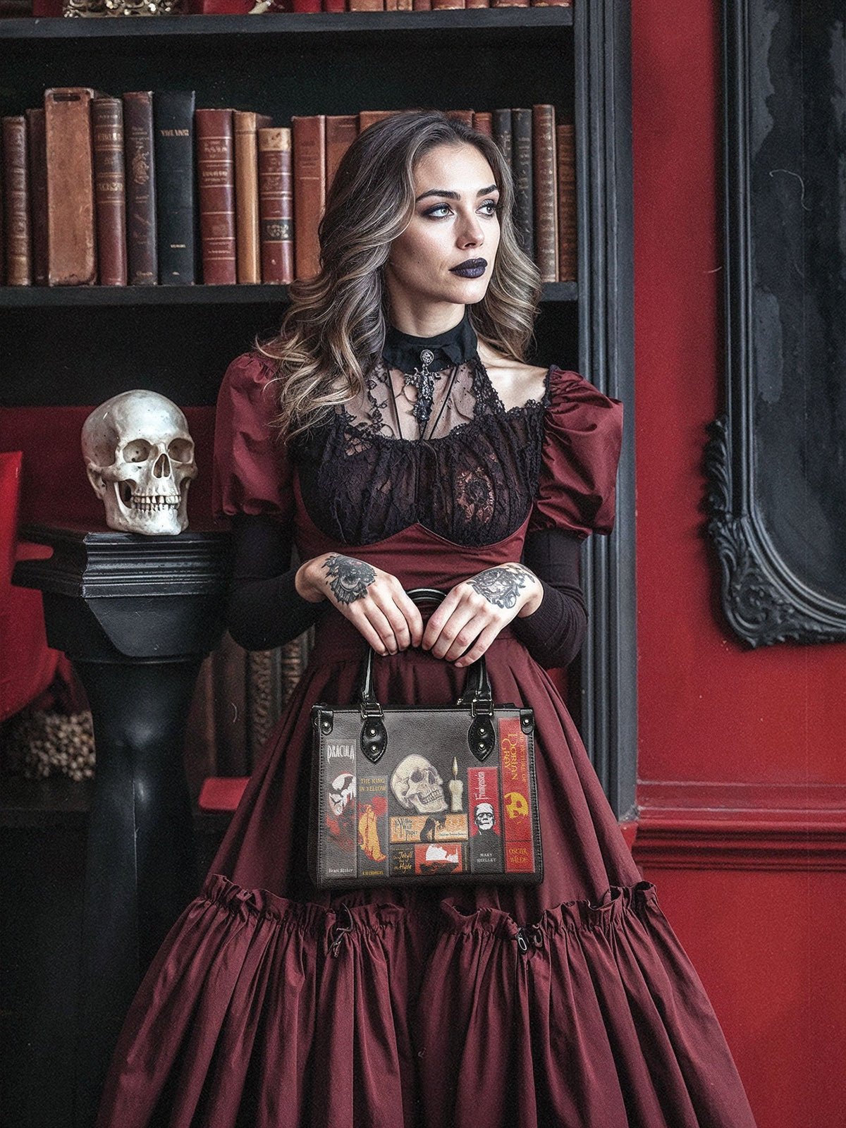 "The Codex of Gothic Tales" Deadlight Black - Black Interior - Small Leather Handbag