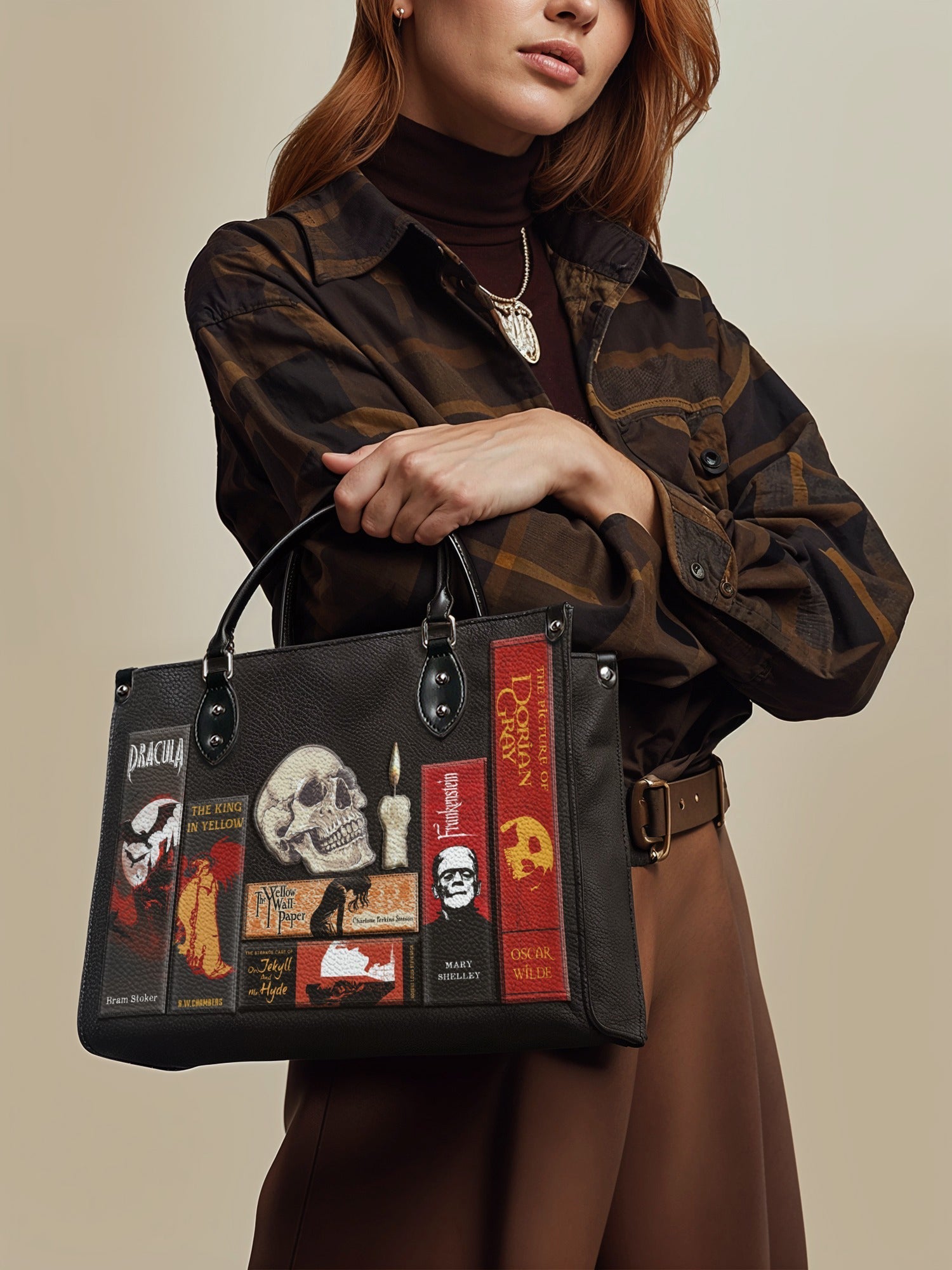 "The Codex of Gothic Tales" Deadlight Black - Black Interior - Leather Handbag