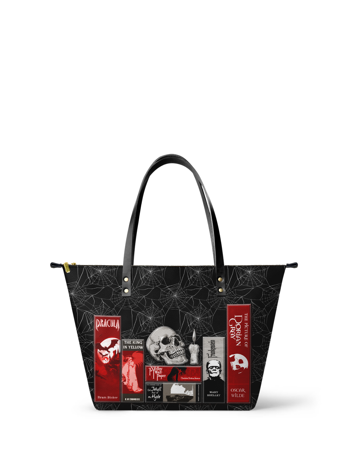 "The Codex of Gothic Tales" Black Widow’s Kiss Leather Tote Bag
