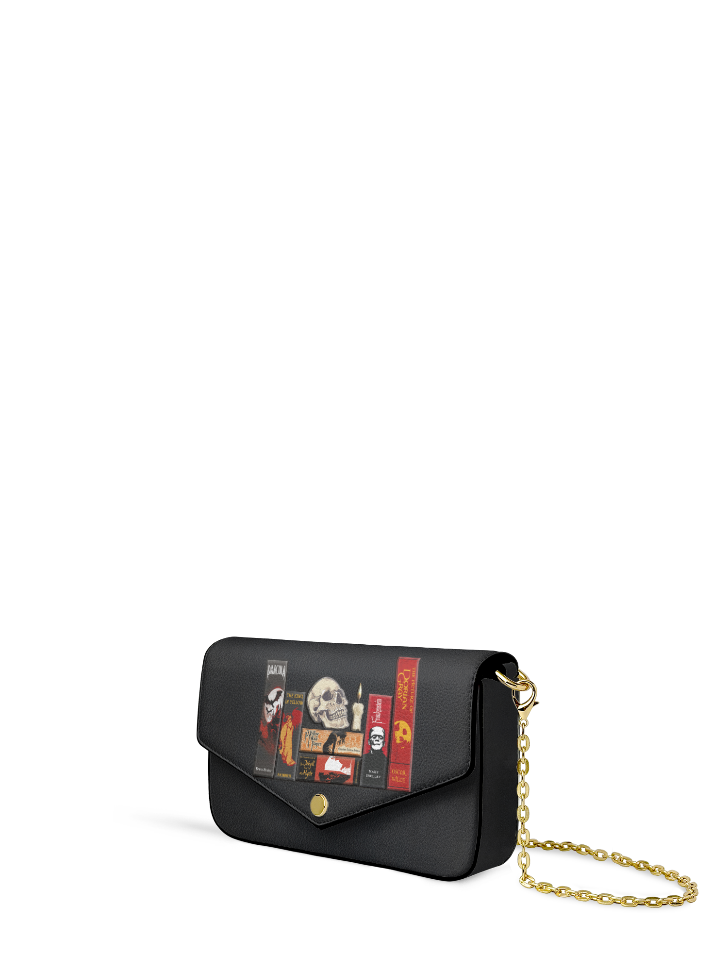 "The Codex of Gothic Tales" Deadlight Black Envelope Chain Crossbody Bag