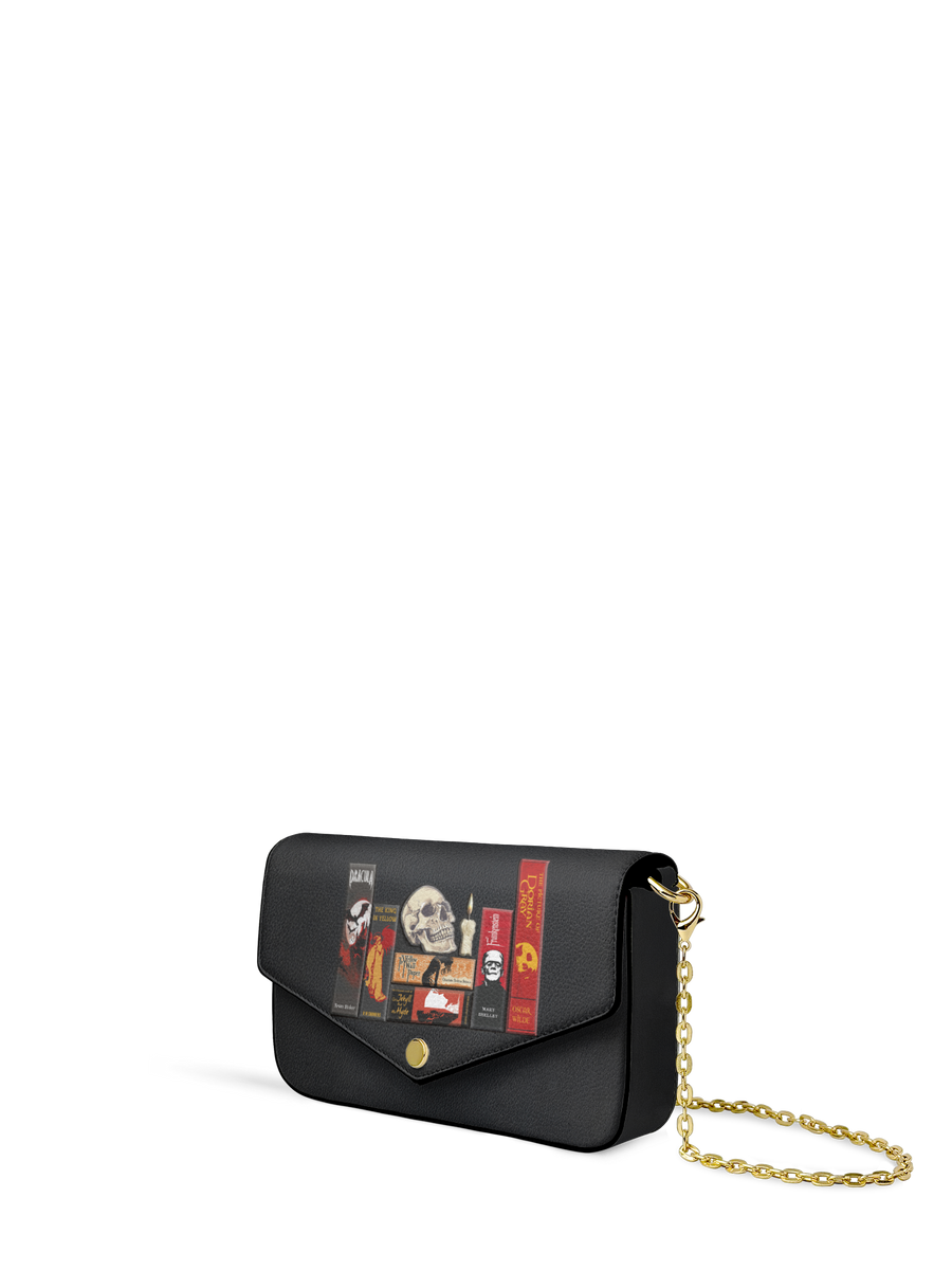 "The Codex of Gothic Tales" Deadlight Black Envelope Chain Crossbody Bag